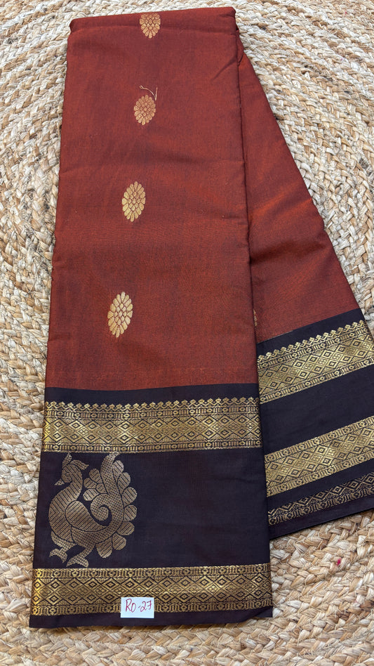 Semi Gadwal Rust Orange with Brown Saree