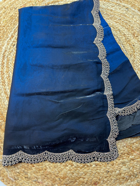 Glass Tissue Stone Embroidery Sarees