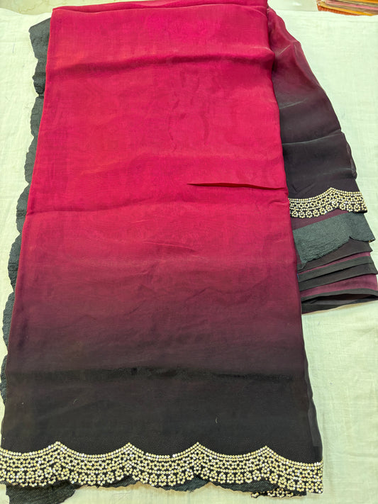 Glass Tissue Stone Embroidery Sarees