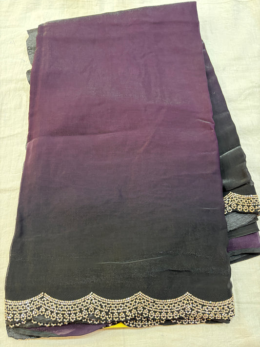 Glass Tissue Stone Embroidery Sarees
