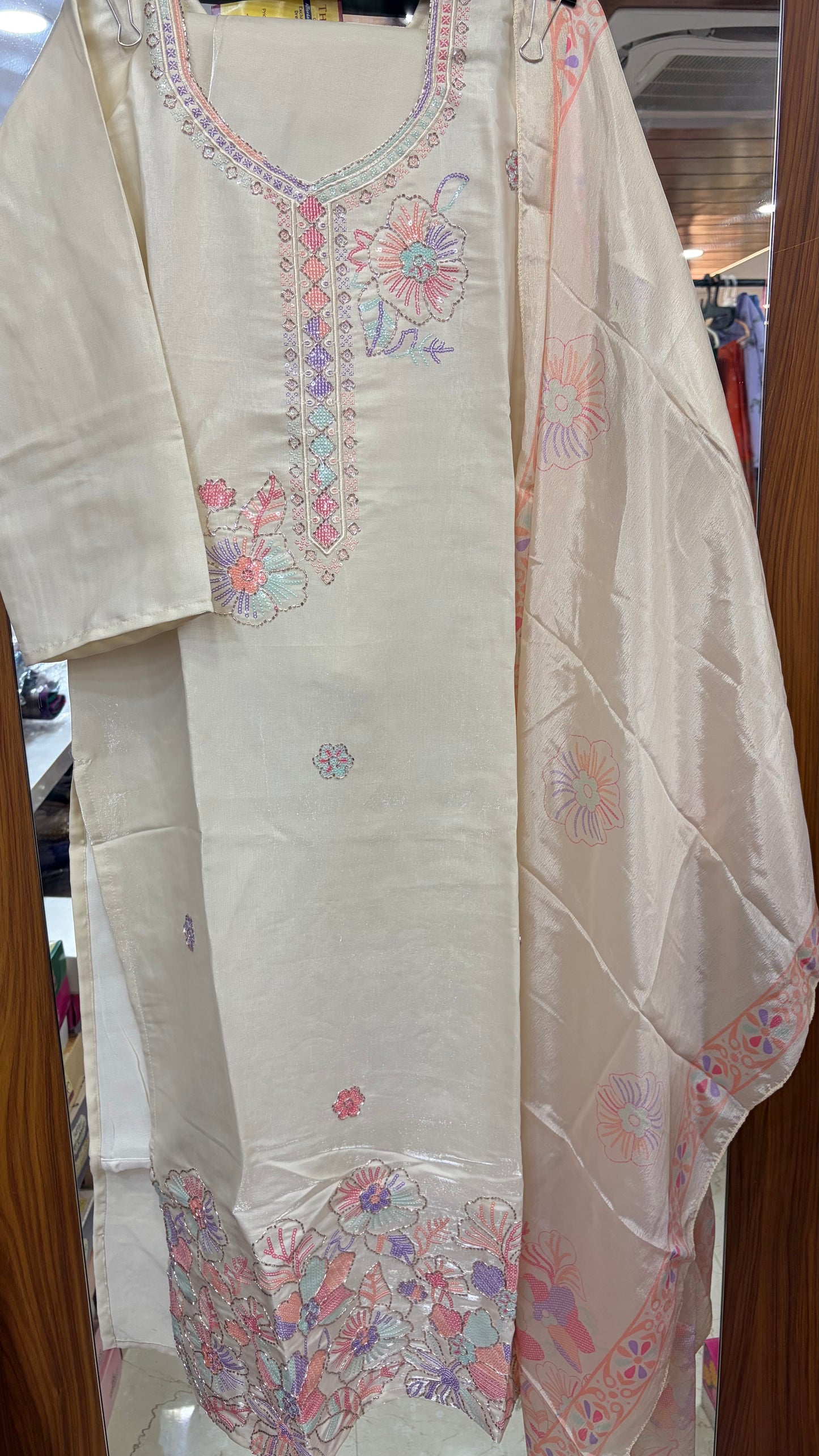 Tissue Embroidery Kurti Set