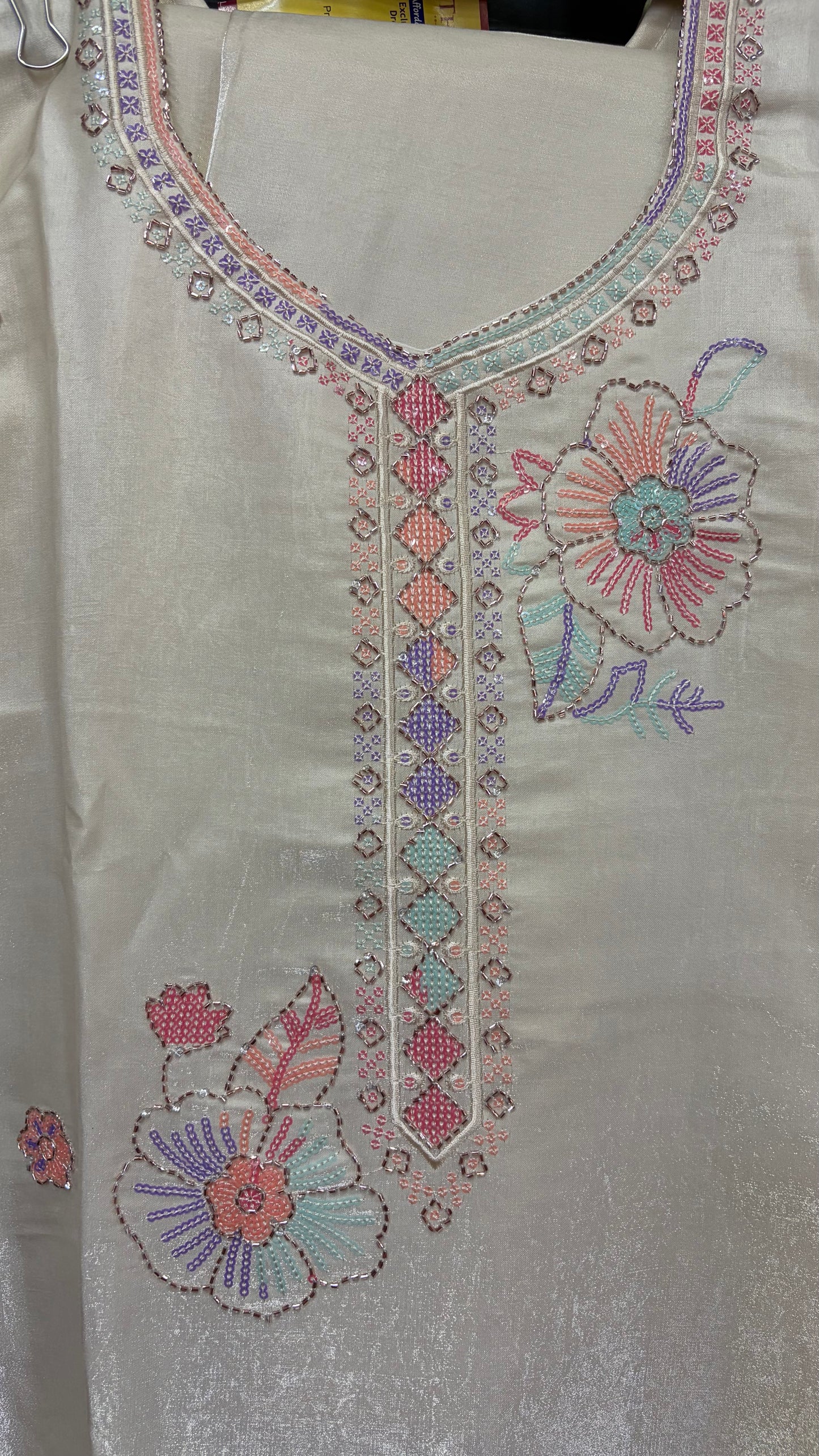 Tissue Embroidery Kurti Set