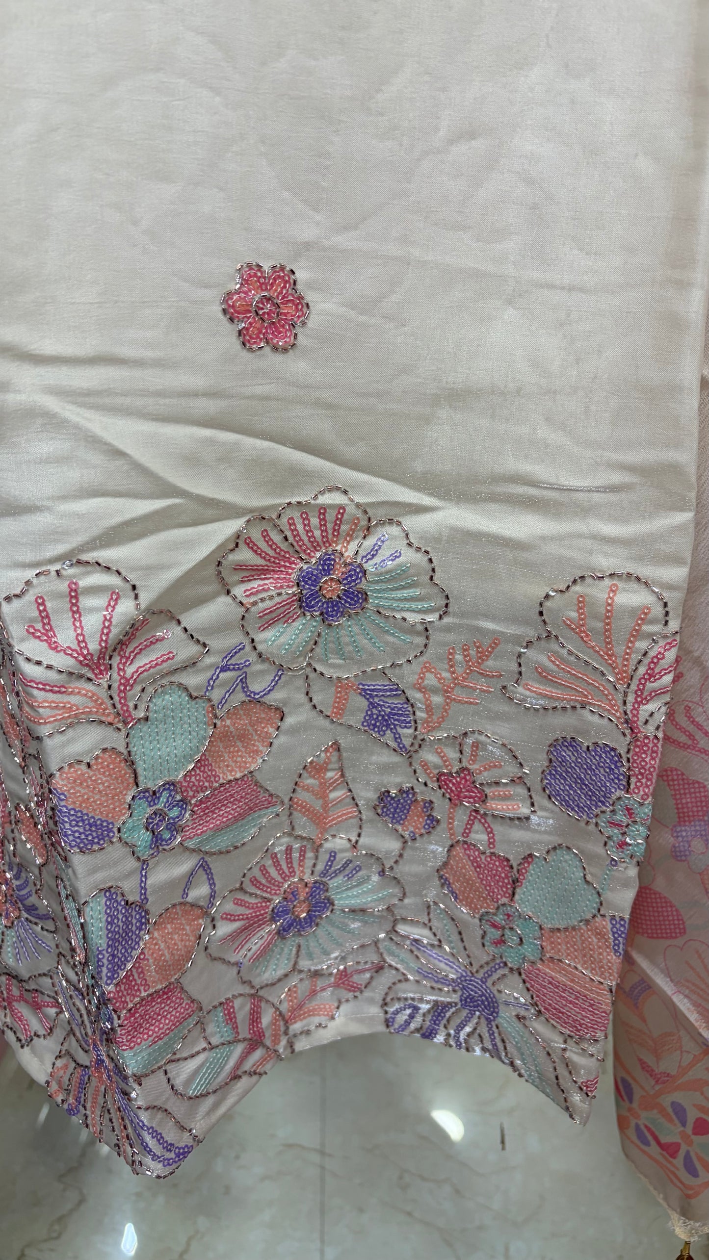 Tissue Embroidery Kurti Set