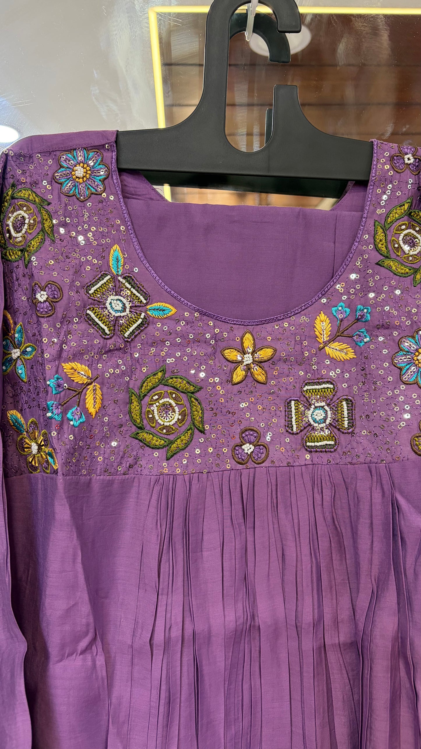 Light Purple Mul Chanderi Embroidery Kurti Set