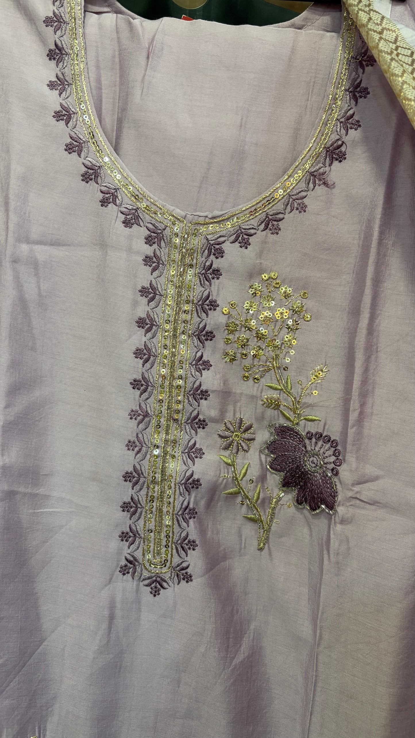 Mul Chanderi Embroidery Kurti Set with Organza digital printed Duppata