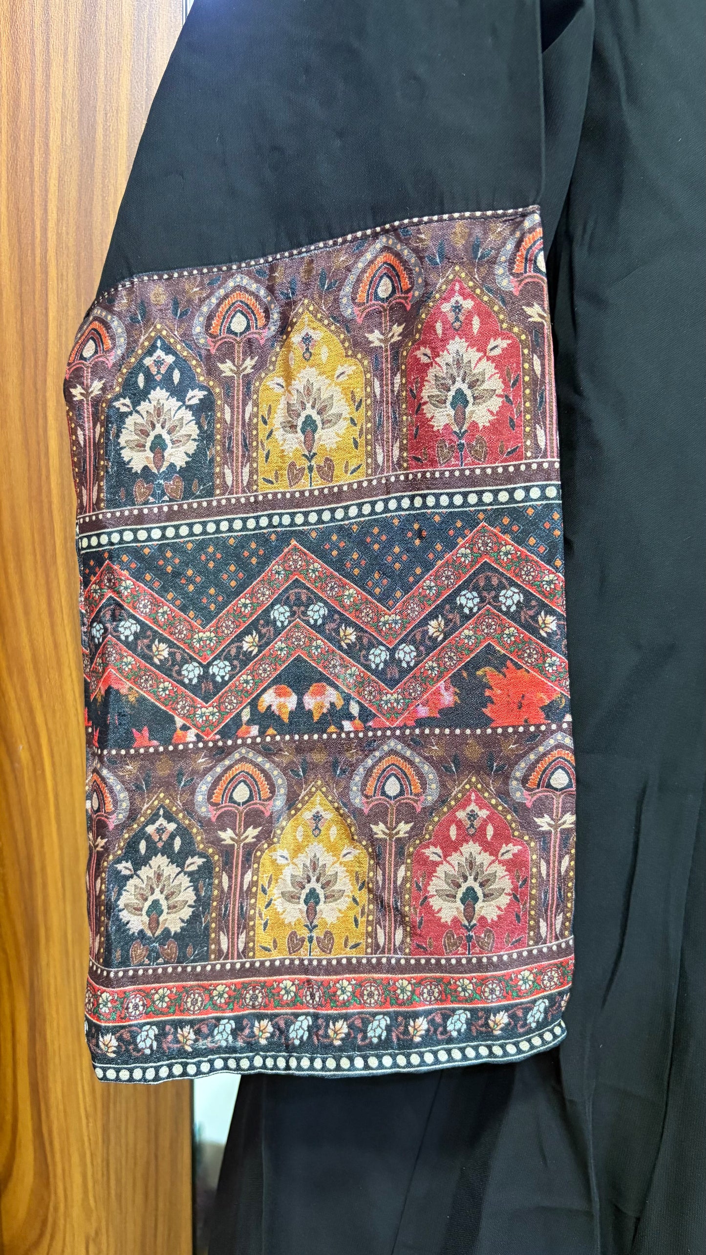 Black Roman Silk 2 piece. Top and Dupatta with mirror work