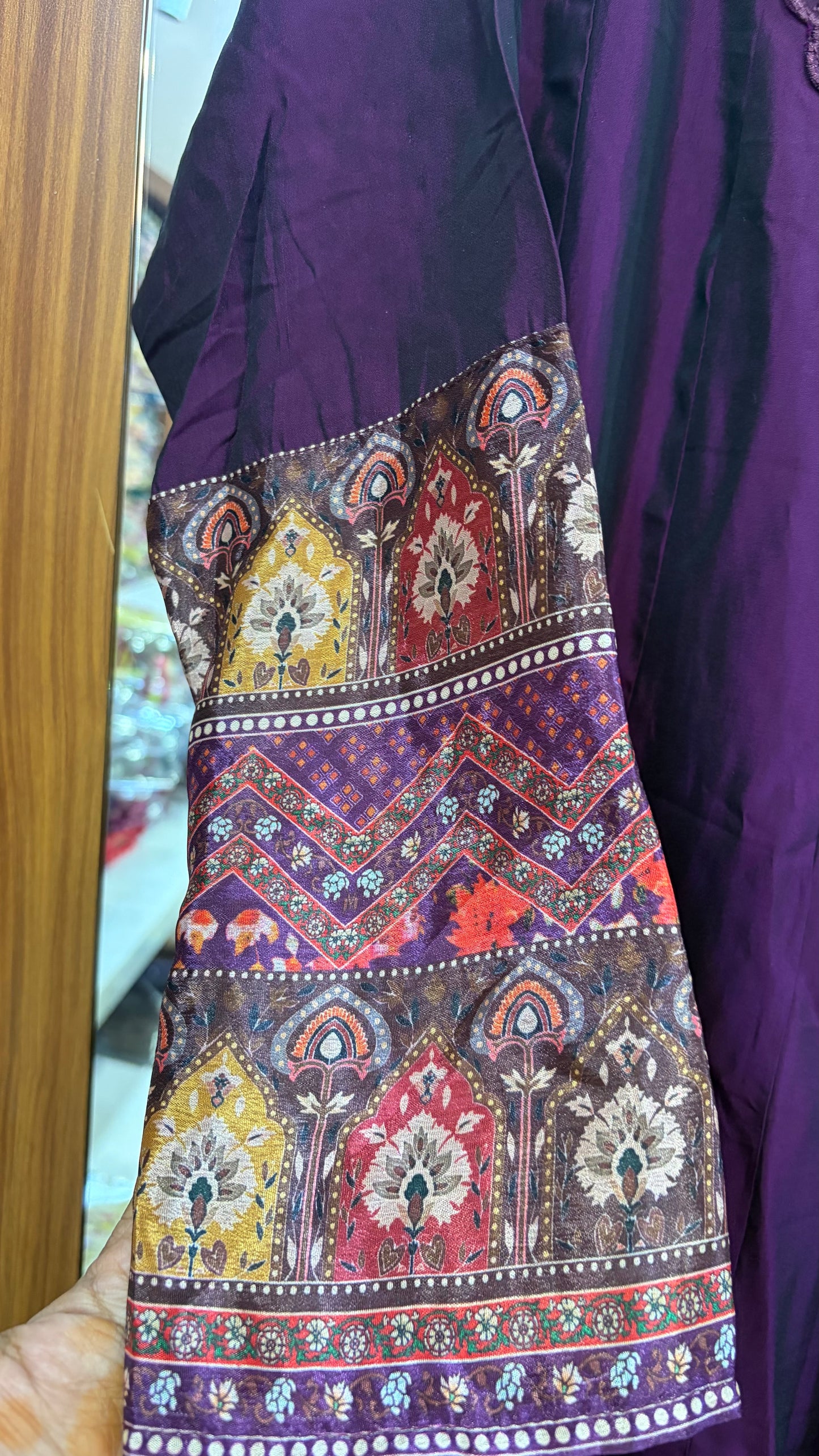 Purple Roman Silk 2 piece. Top and Dupatta with mirror work