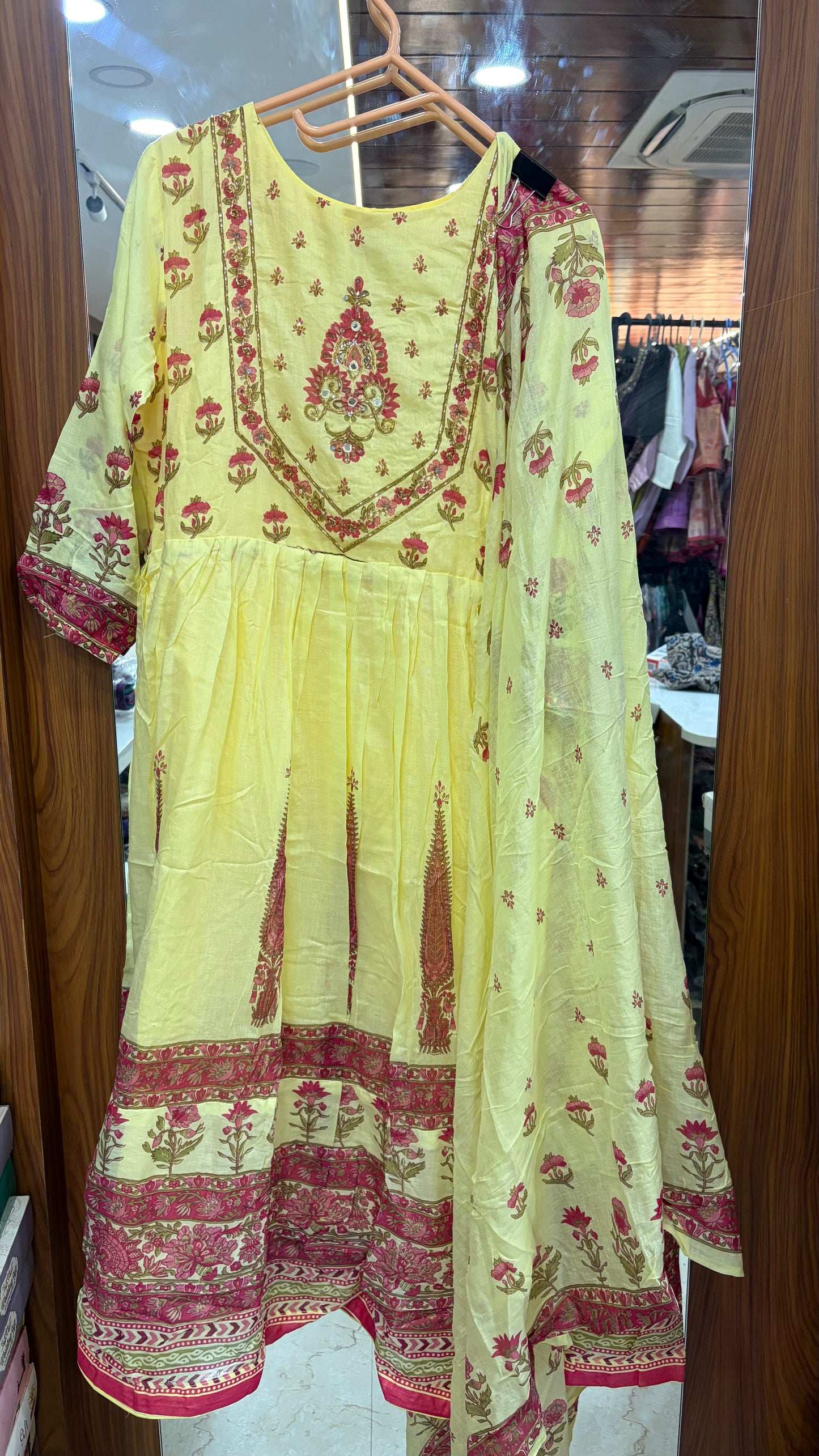 Yellow Mul Cotton Embroidery Saree