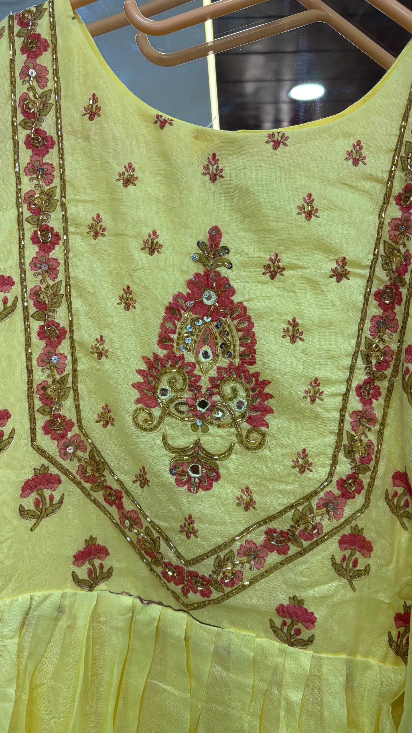 Yellow Mul Cotton Embroidery Saree
