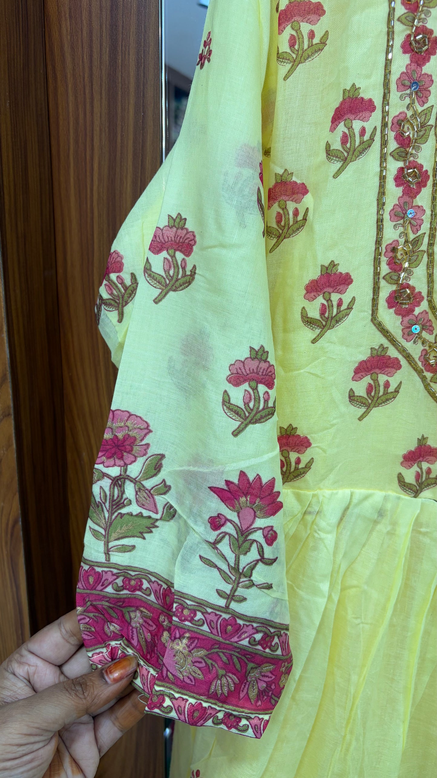 Yellow Mul Cotton Embroidery Saree