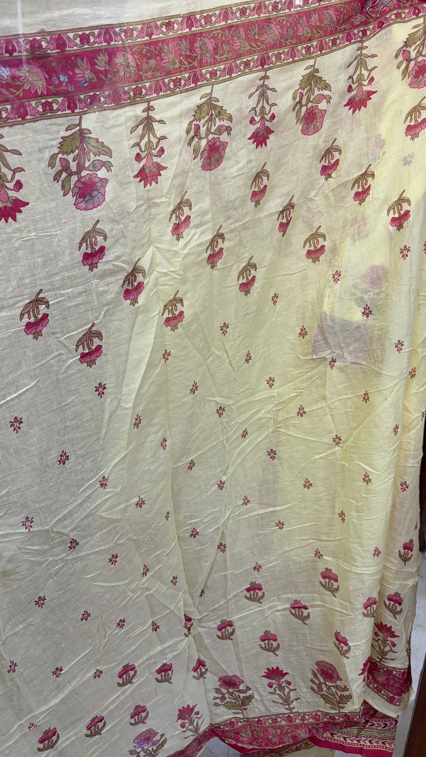 Yellow Mul Cotton Embroidery Saree