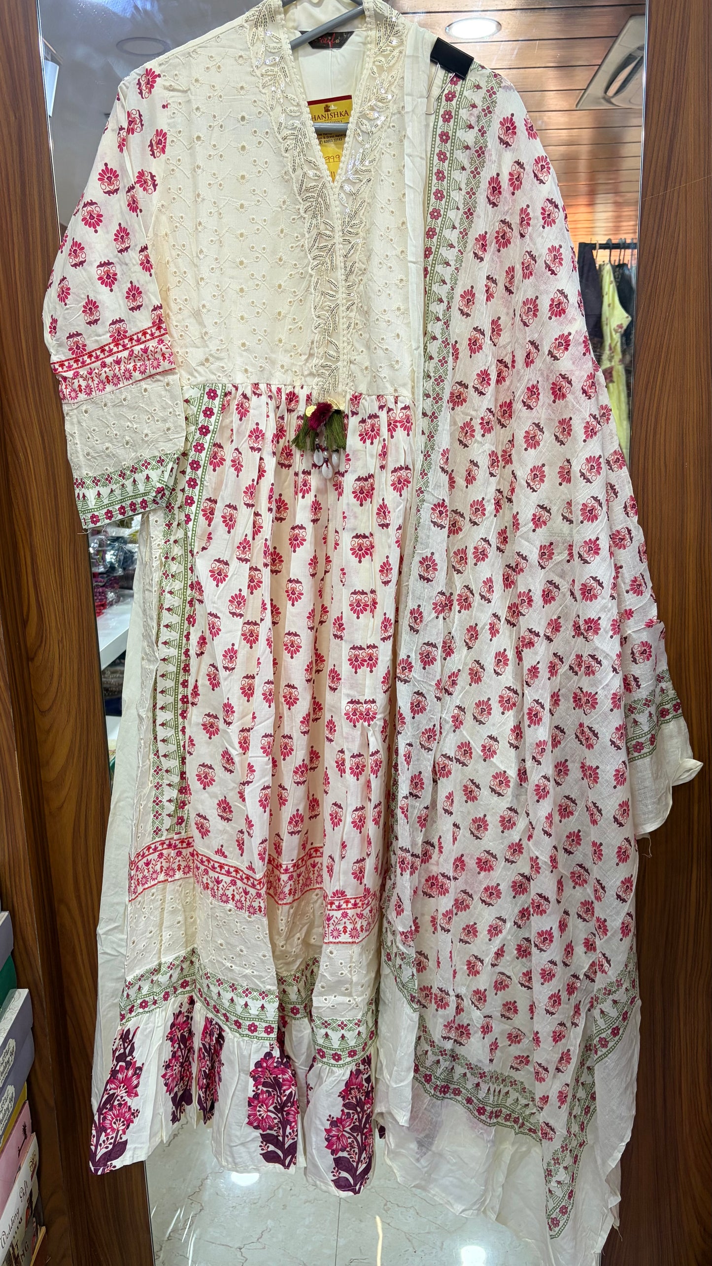 Half White Mul Cotton 2 piece Dress