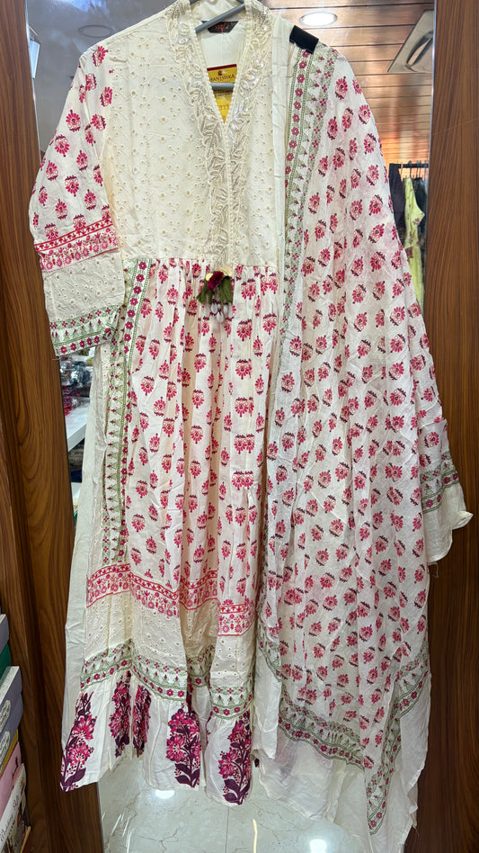 Half White Mul Cotton 2 piece Dress