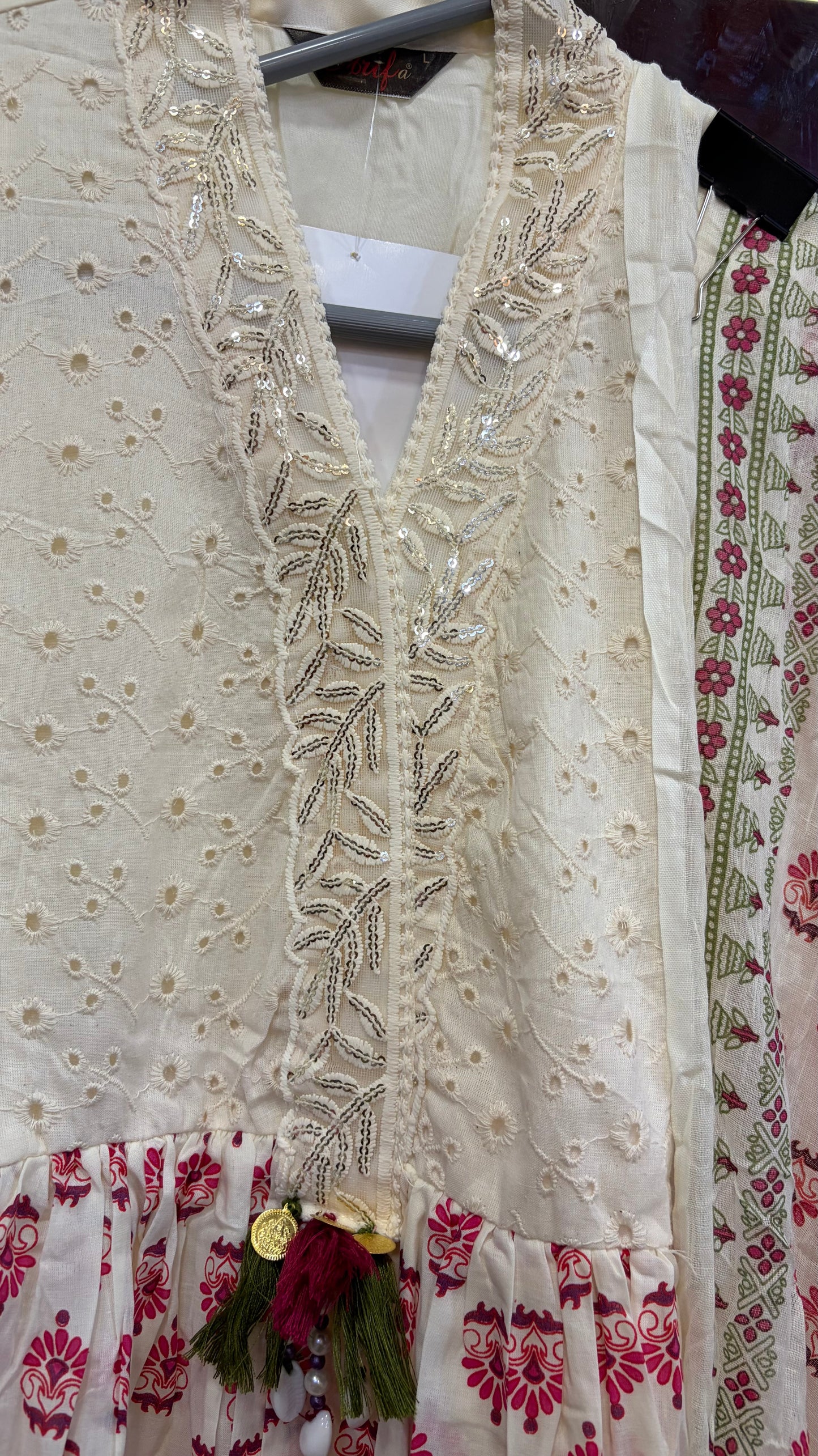 Half White Mul Cotton 2 piece Dress