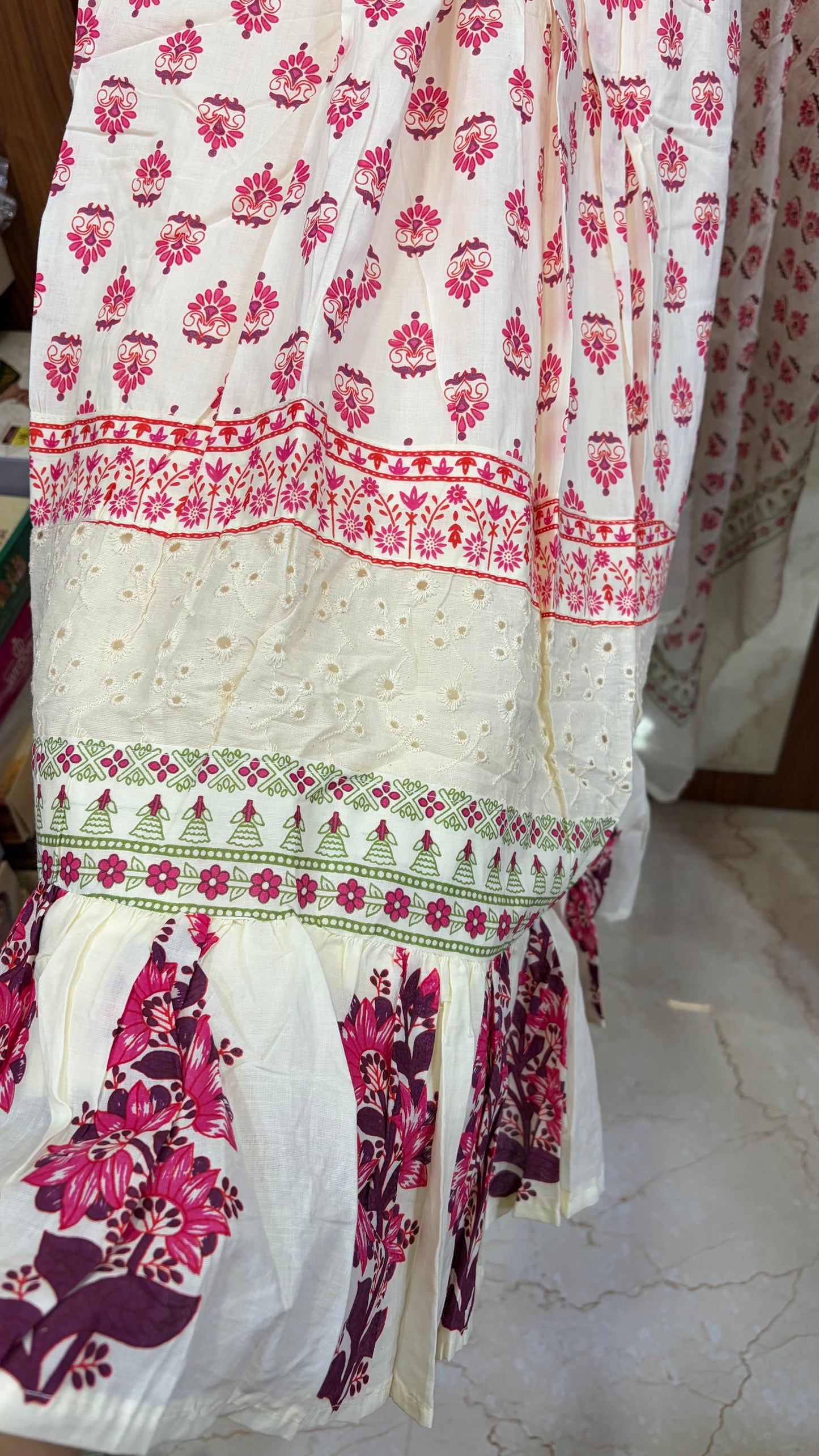 Half White Mul Cotton 2 piece Dress