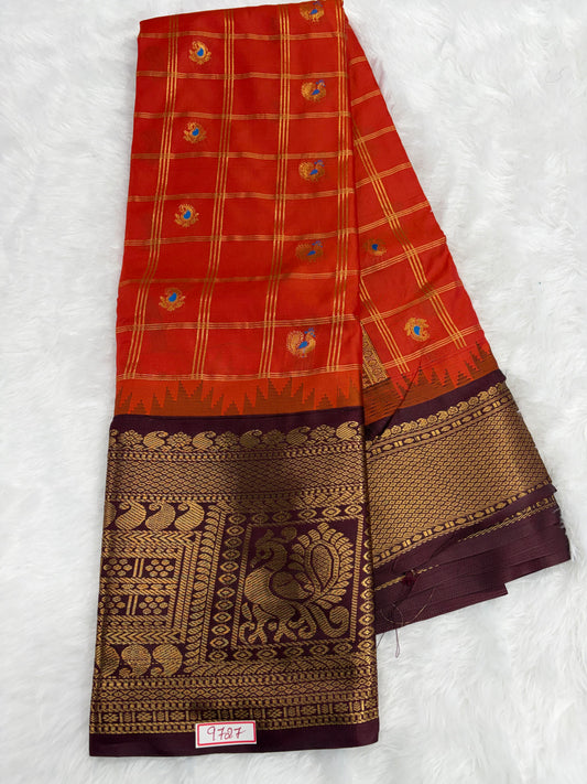Semi Gadwal Silk - Vintage Checks Saree