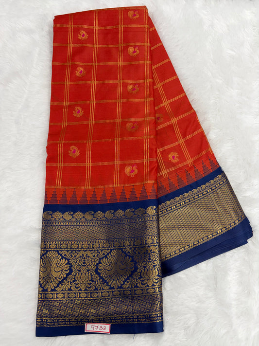 Semi Gadwal Silk - Vintage Checks Saree