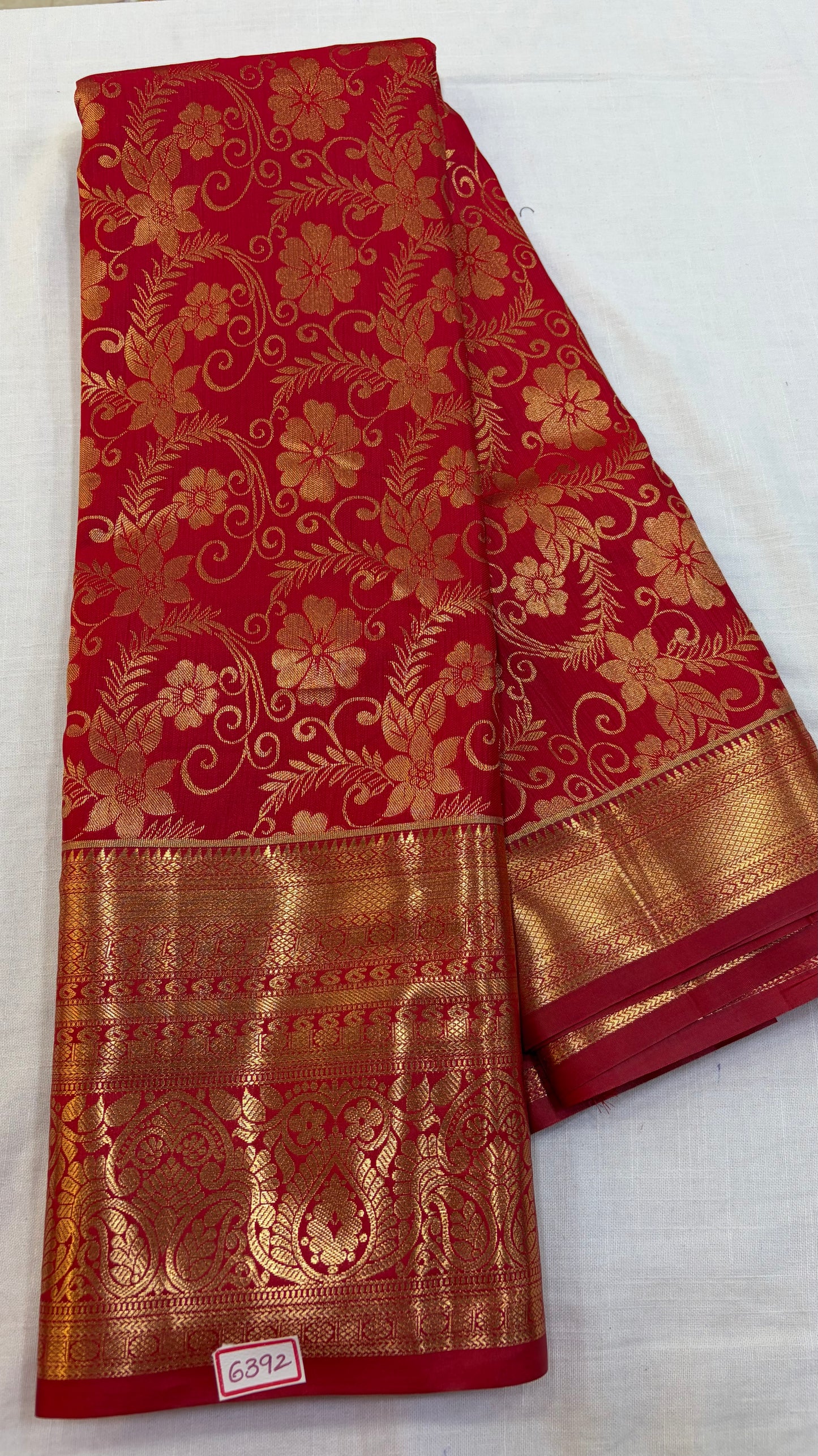 Self Semi Kanchi Pattu saree - Mirchi Red