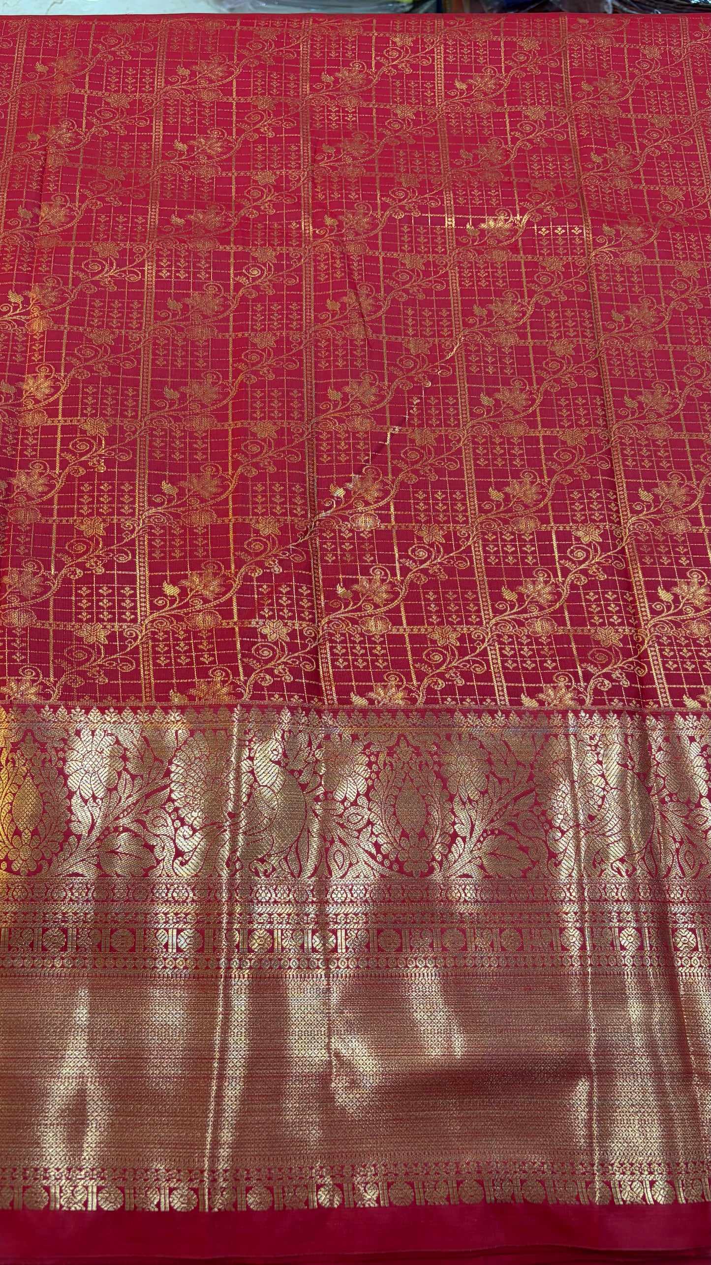 Self Semi Kanchi Pattu saree- Mirchi Red