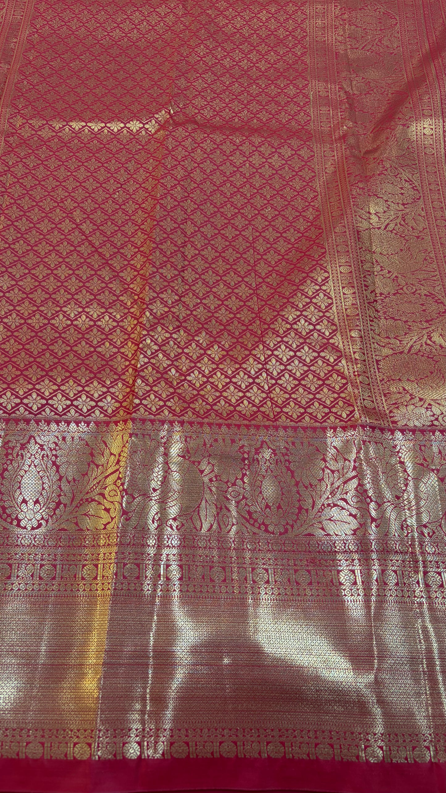 Self Semi Kanchi Pattu saree- Mirchi Red