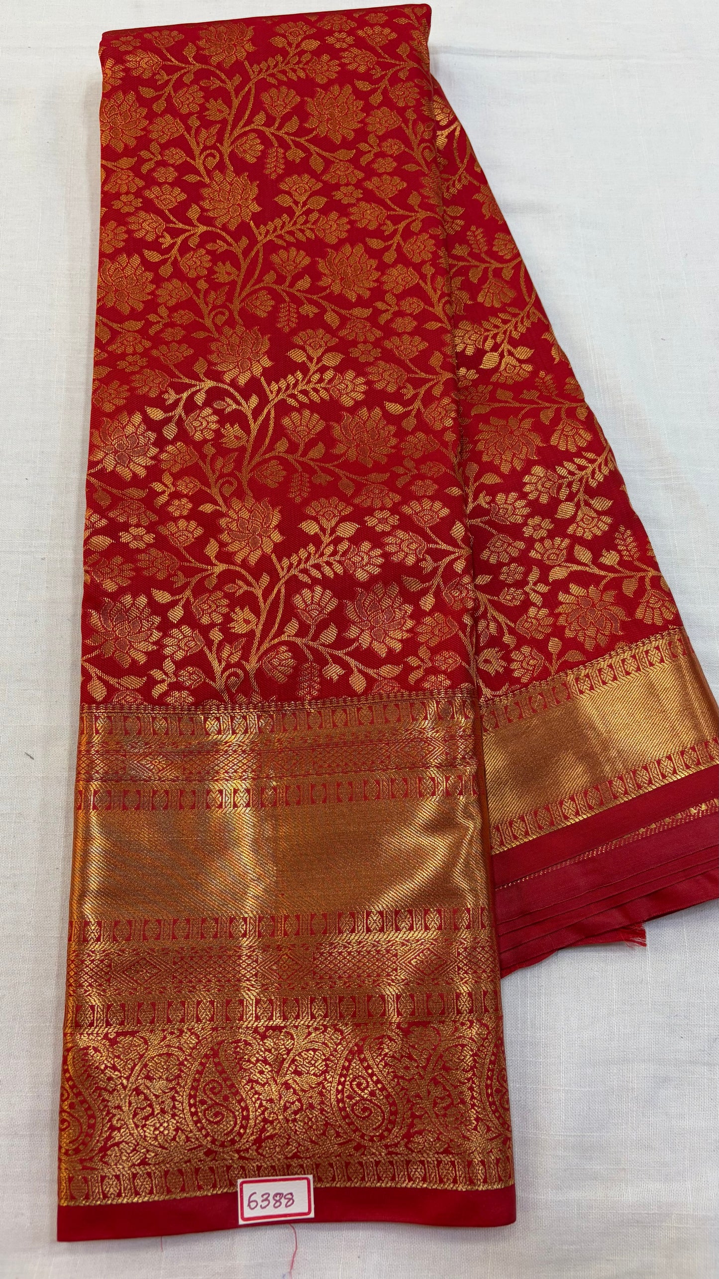Self Semi Kanchi Pattu saree - Mirchi Red