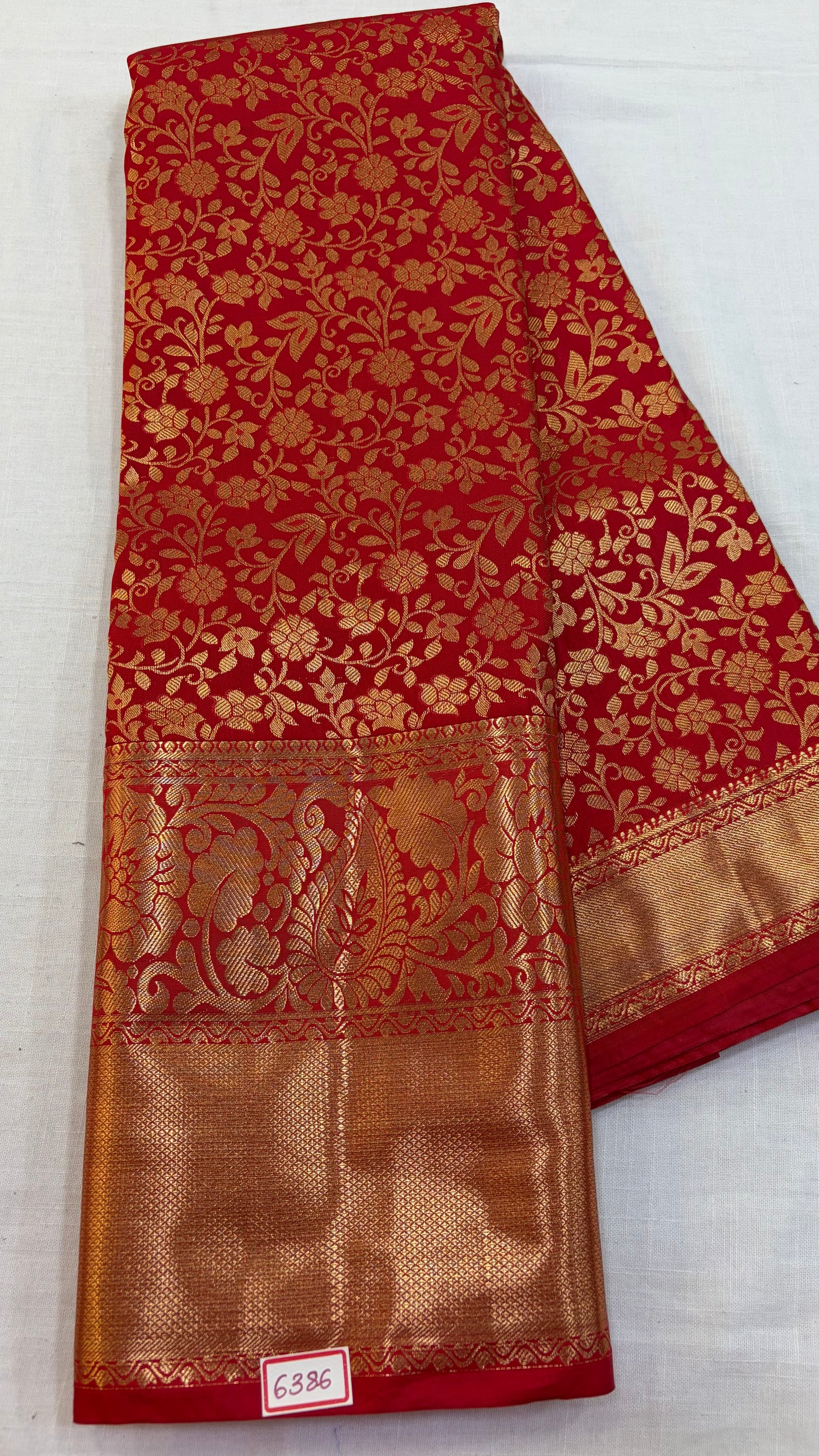Self Semi Kanchi Pattu saree- Mirchi Red