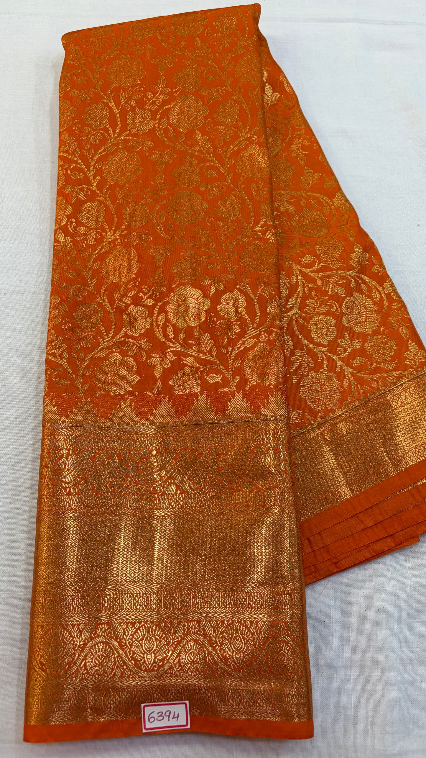Self Semi Kanchi Pattu saree - Orange