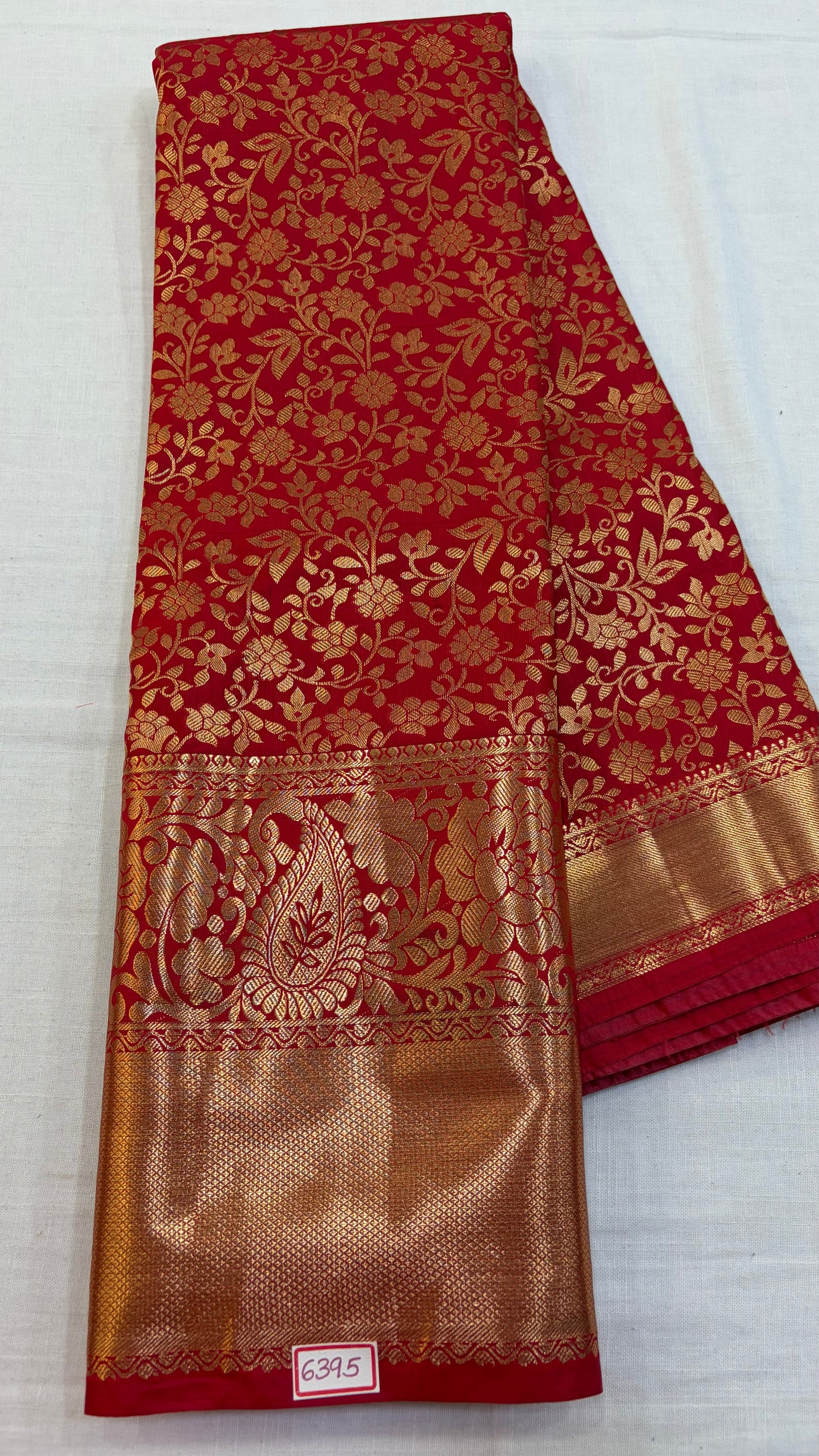 Self Semi Kanchi Pattu saree- Mirchi Red
