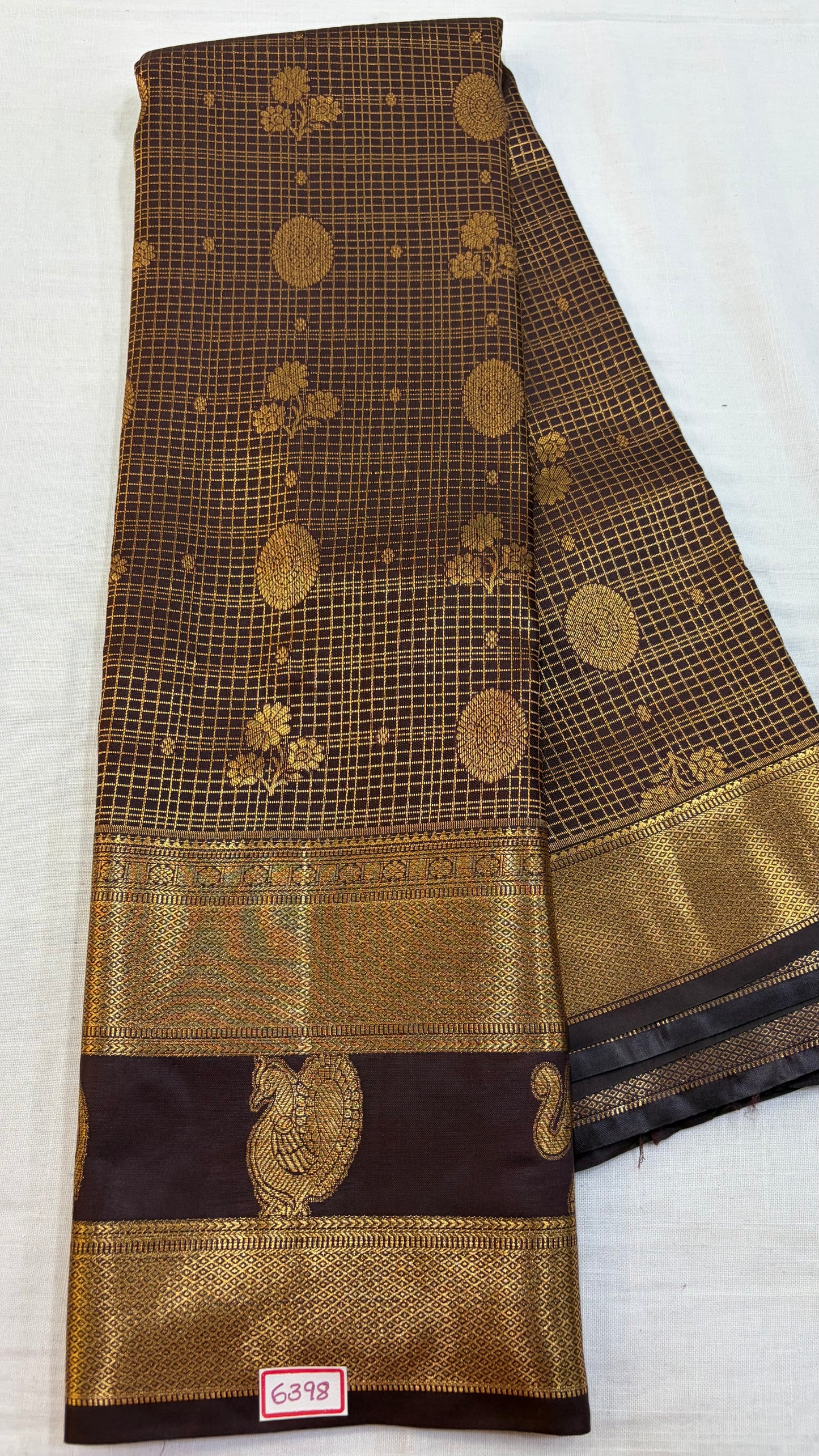 Self Semi Kanchi Pattu saree- Chocolate Brown
