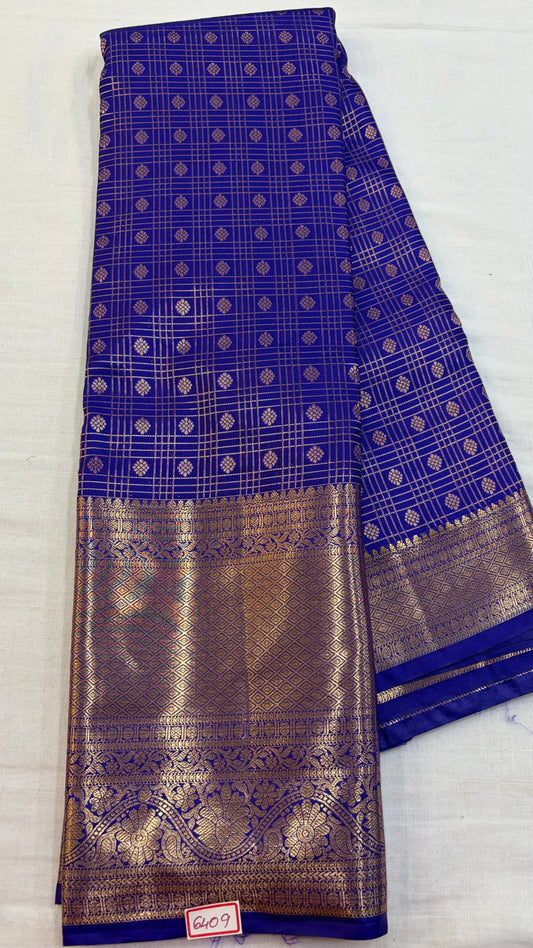 Self Semi Kanchi Pattu saree-Royal Blue