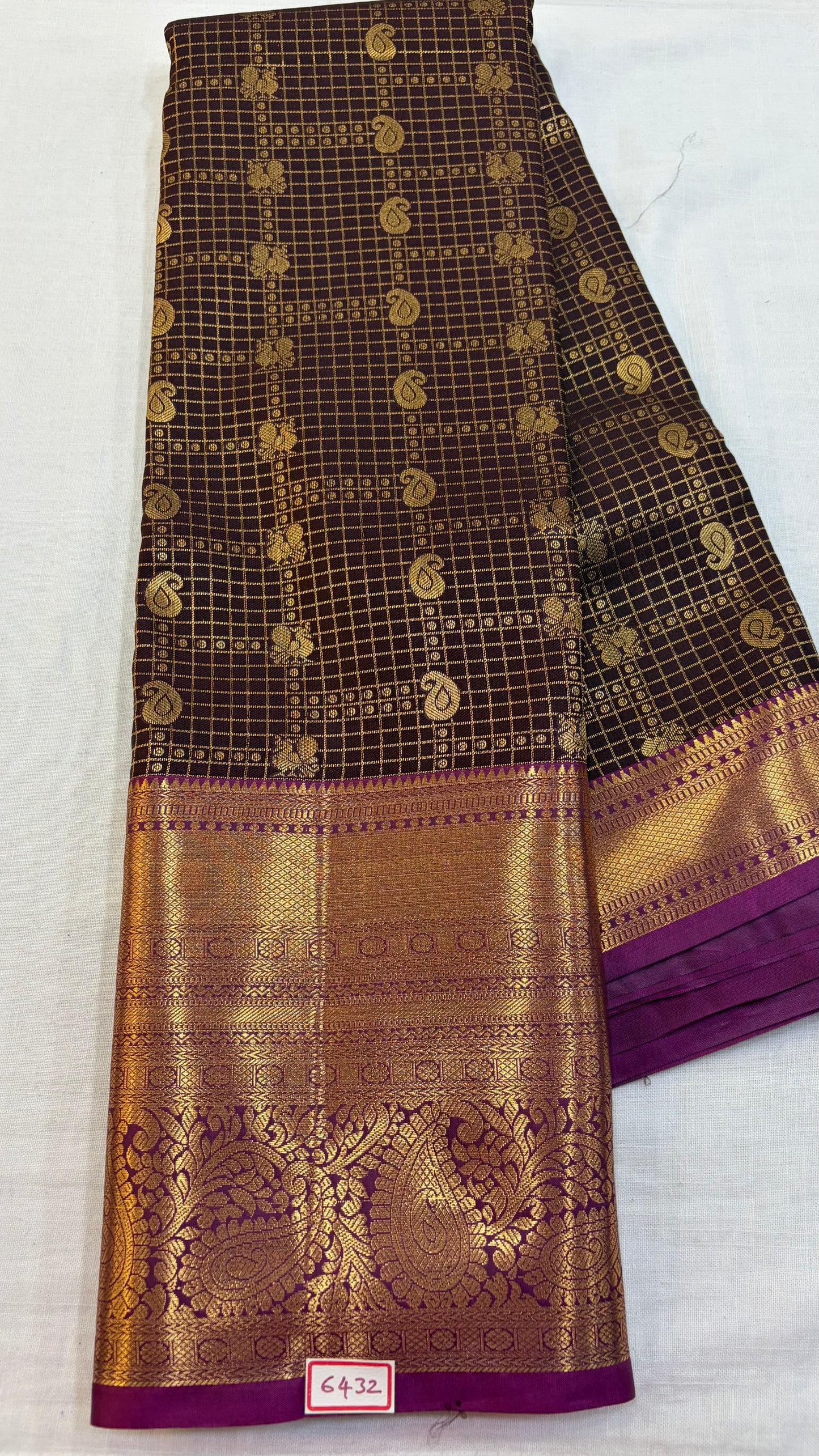 Semi Kanchi Pattu saree Brown with wine border