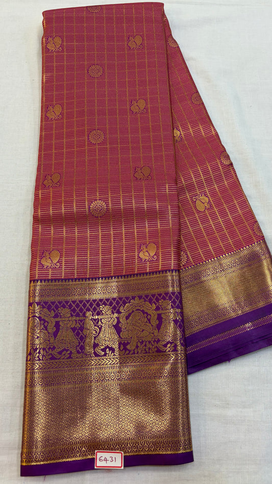 Semi Kanchi Pattu saree Peach with Purple