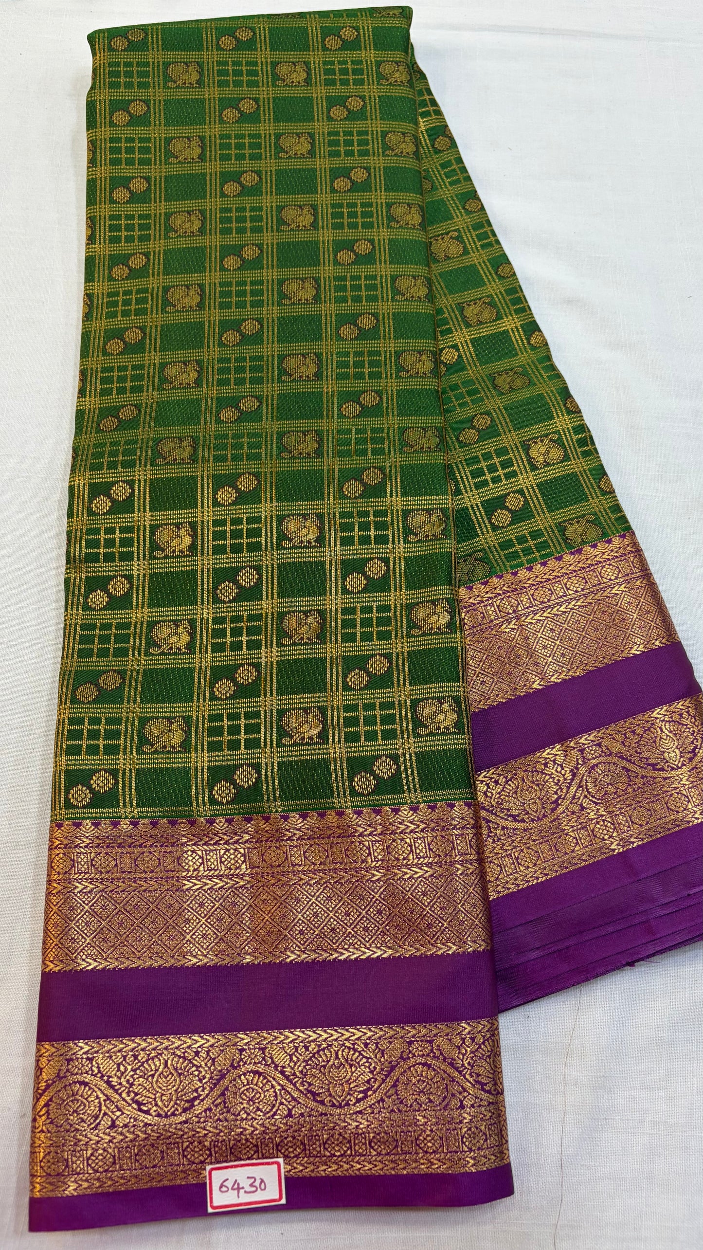 Semi Kanchi Pattu saree Green with Purple
