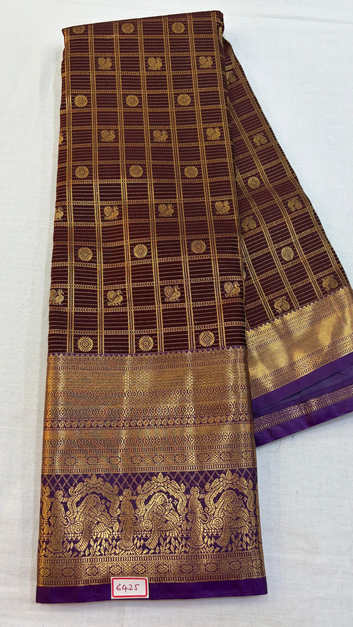 Semi Kanchi Pattu saree Brown with Wine