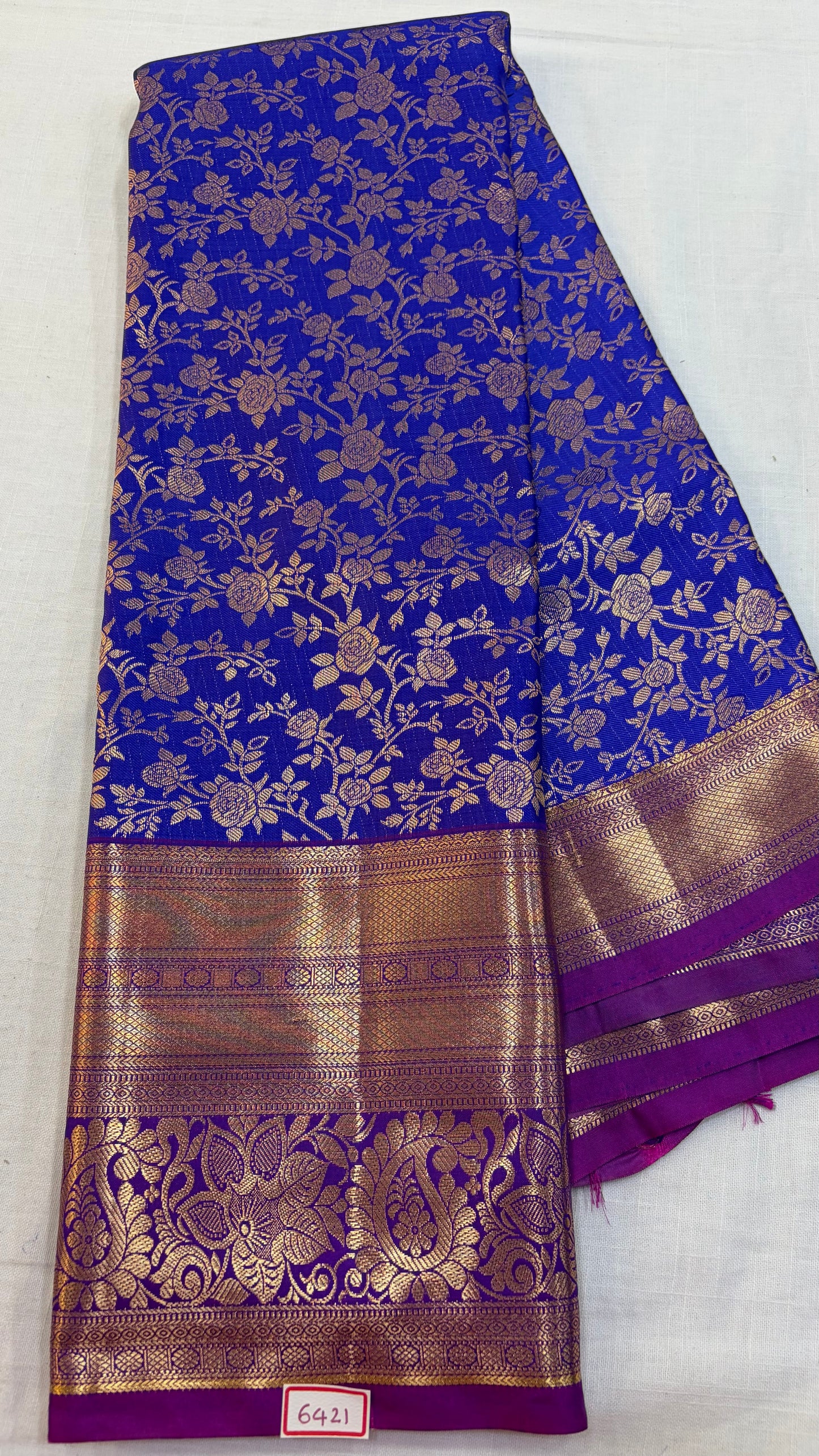 Semi Kanchi Pattu saree Blue with Purple