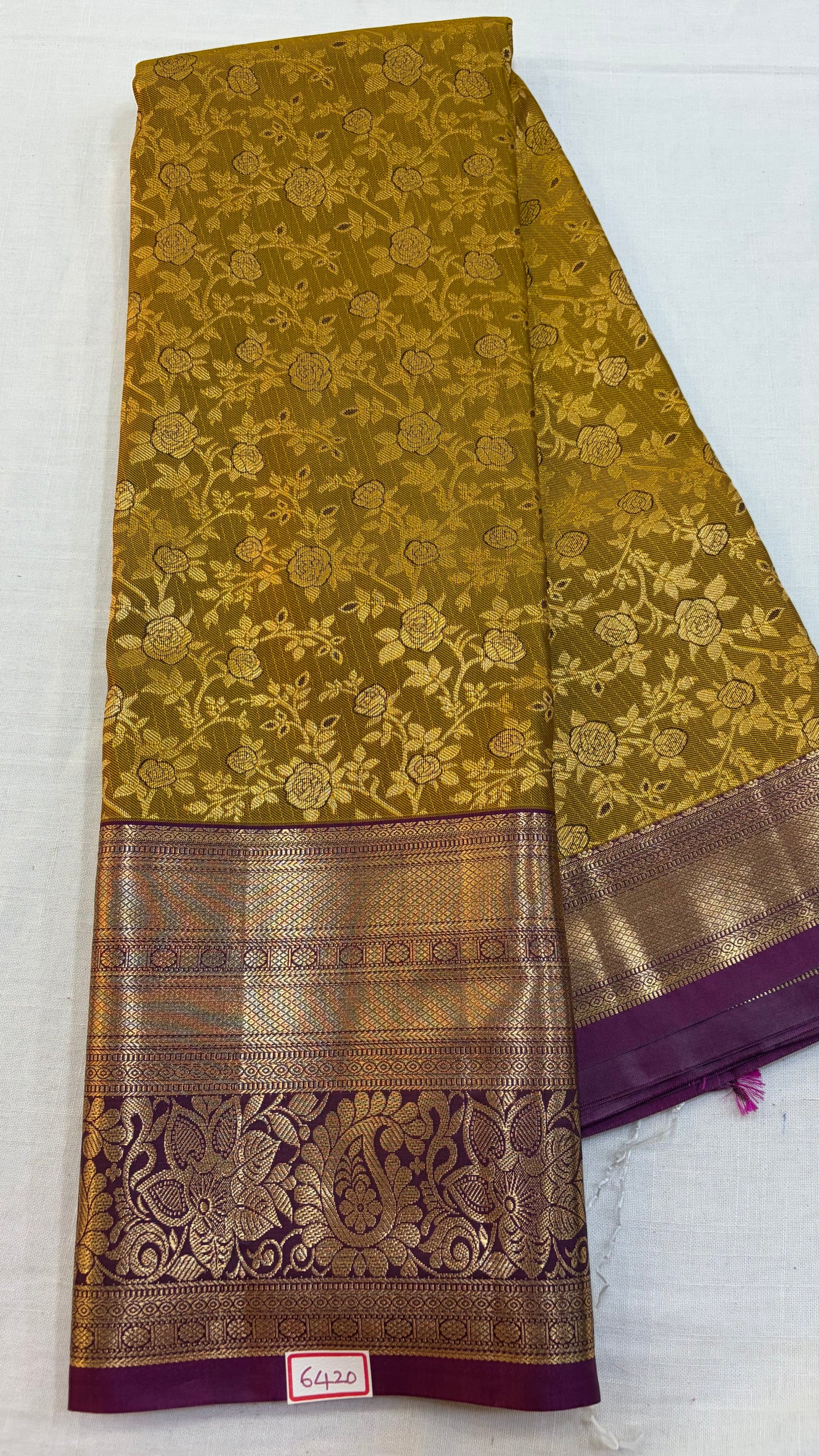 Semi Kanchi Pattu saree Mustard with Wine