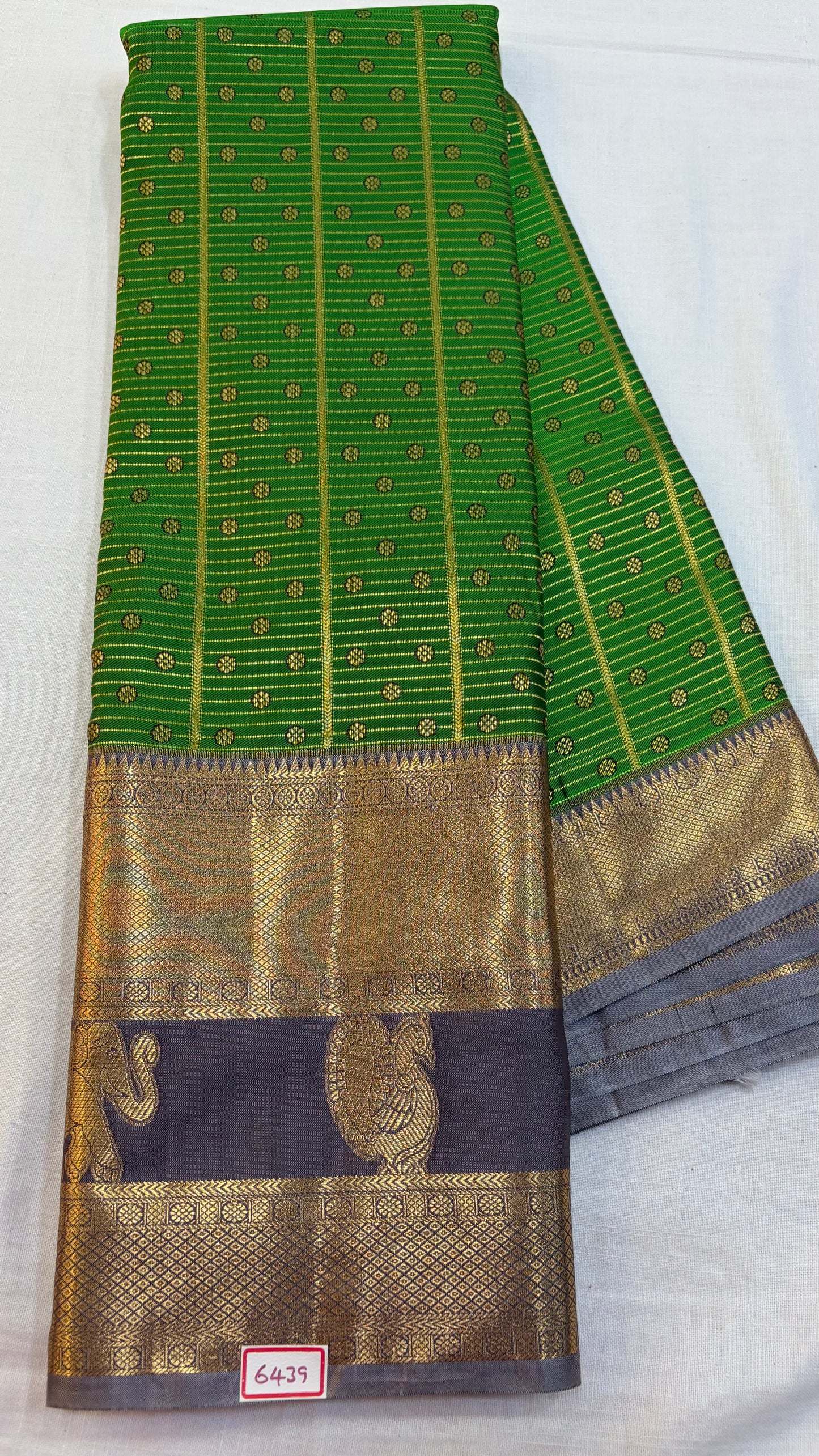 Semi Kanchi Pattu saree Green with Grey