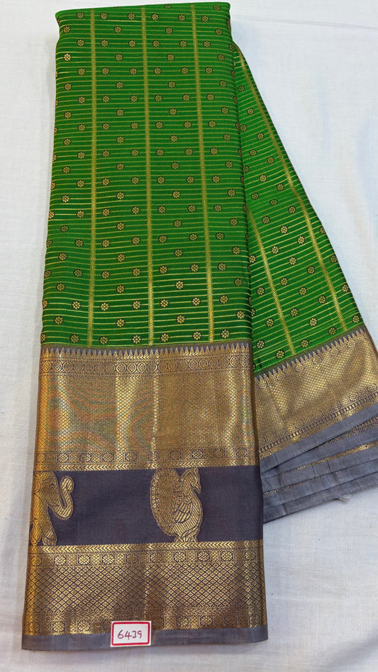 Semi Kanchi Pattu saree Green with Grey