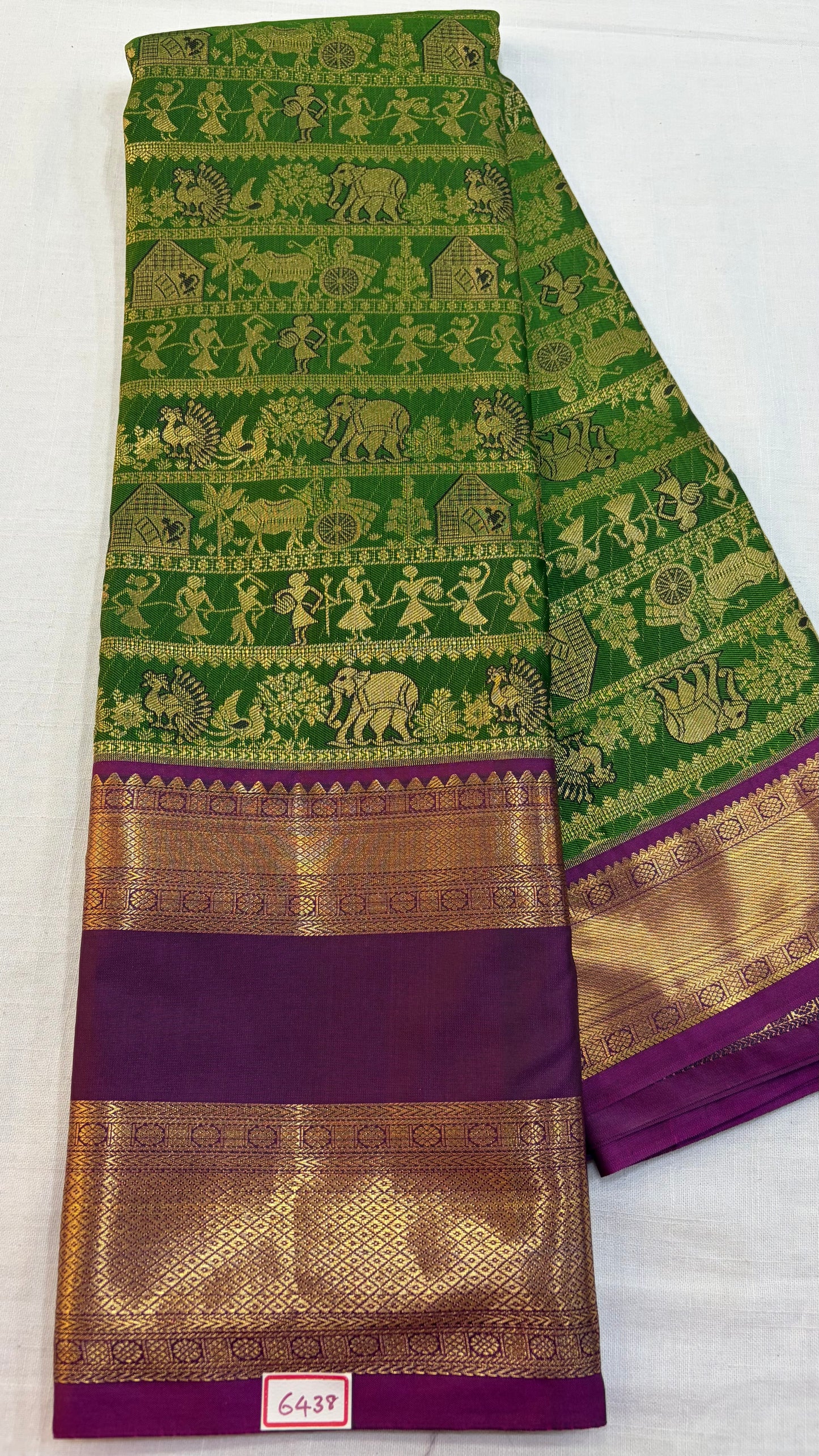 Semi Kanchi Pattu saree Green with Wine