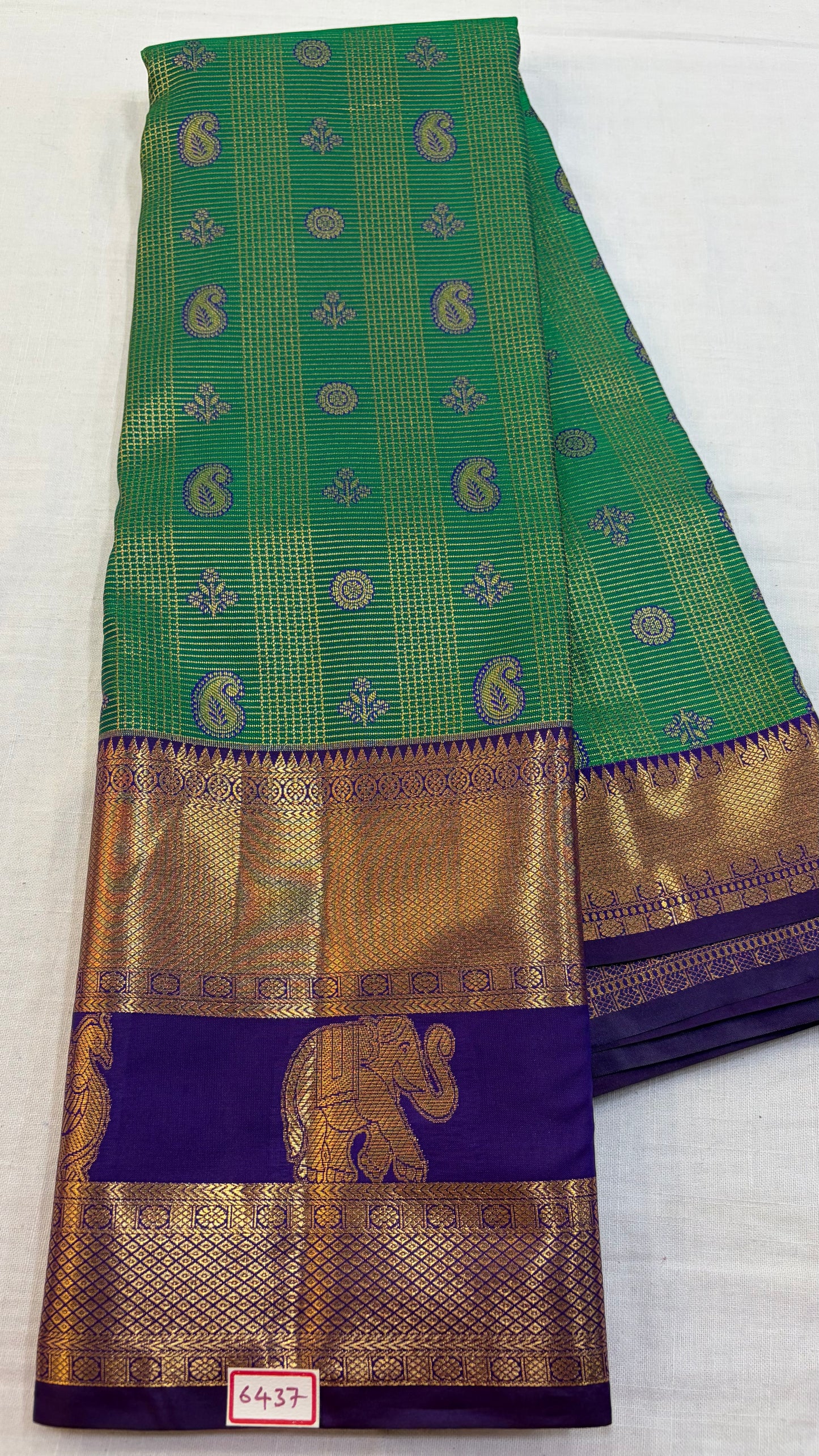 Semi Kanchi Pattu saree Sea Green with Purple