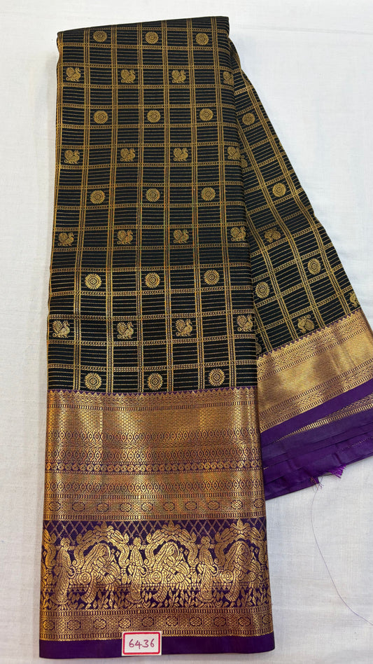Semi Kanchi Pattu saree Black with Purple