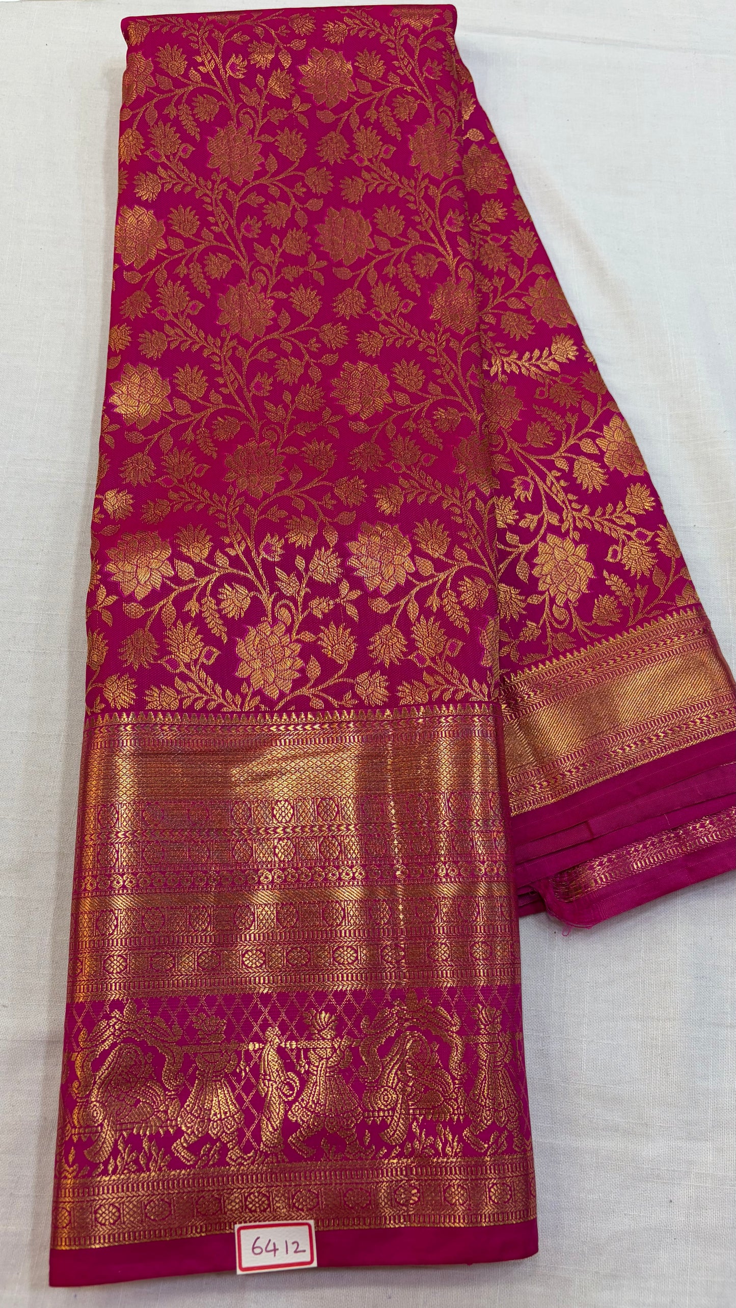 Self Semi Kanchi Pattu saree Rani Pink