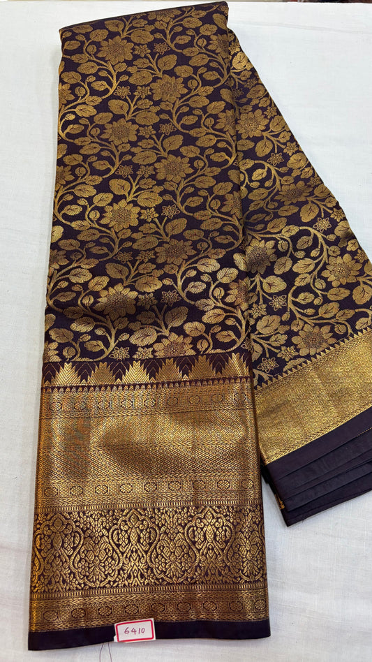 Self Semi Kanchi Pattu saree - Brown