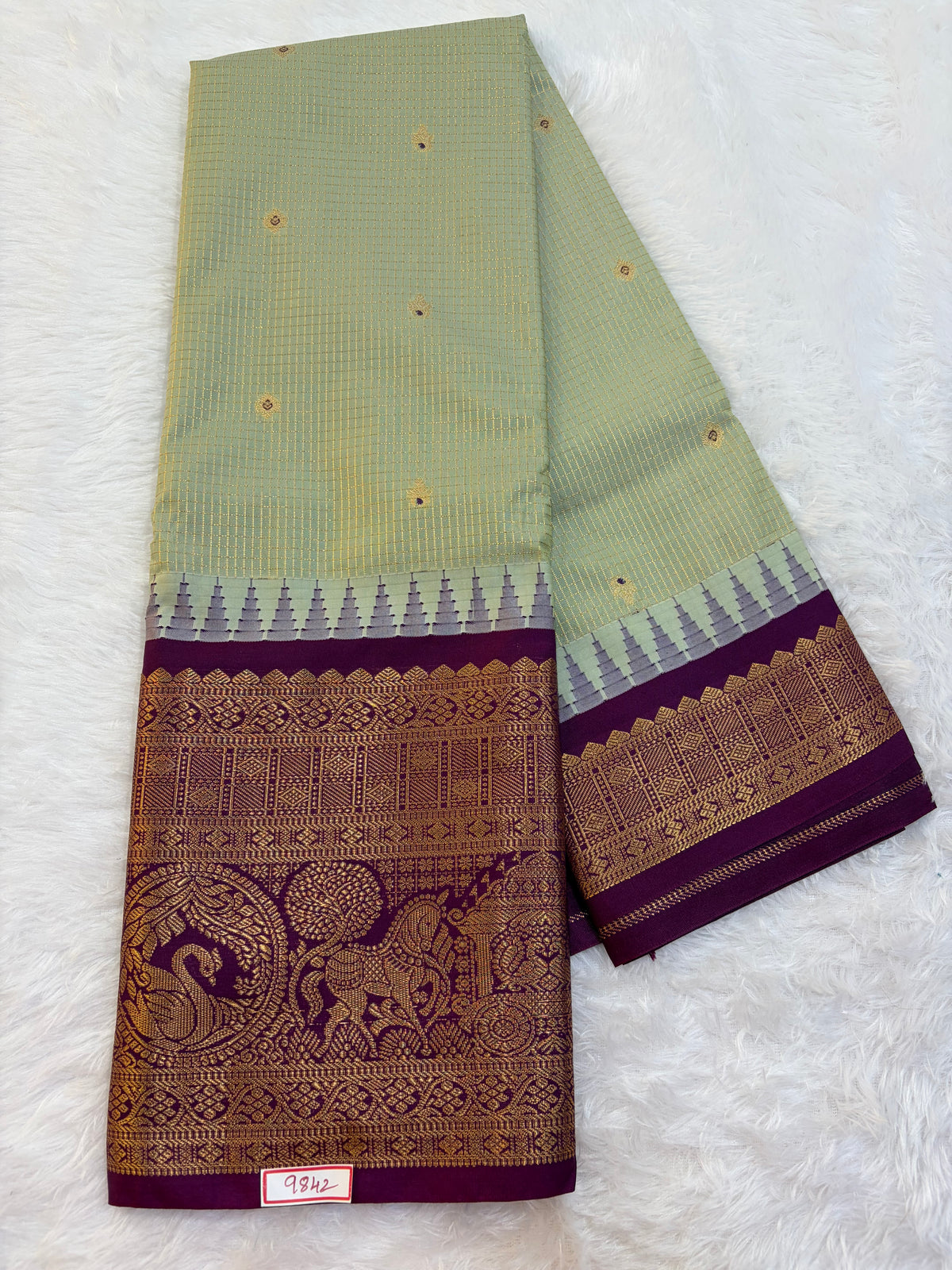 Semi Gadwal silk Vintage Checks Saree