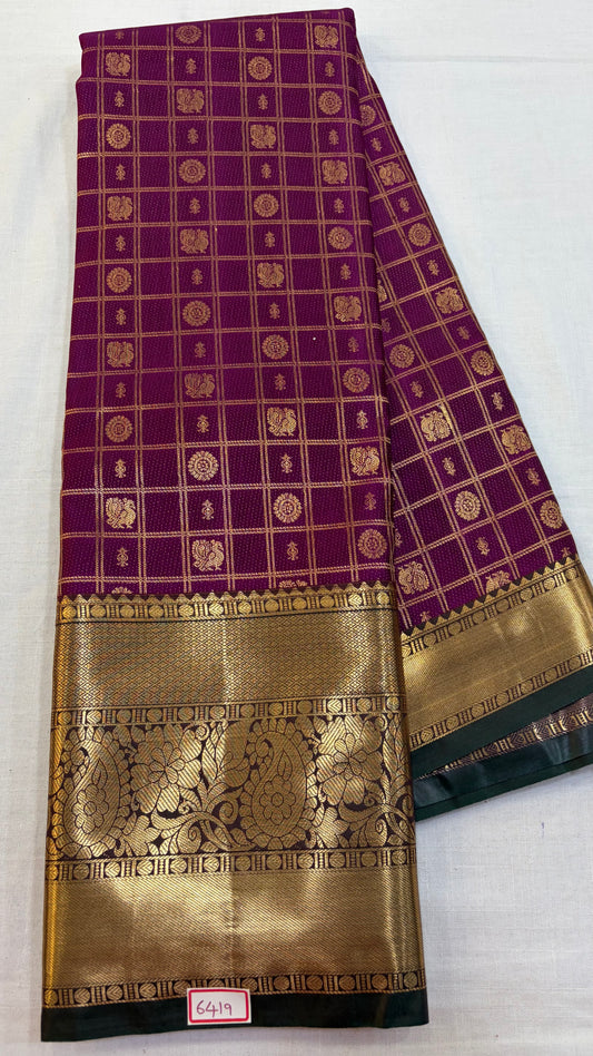 Semi Kanchi Pattu saree Wine with Green