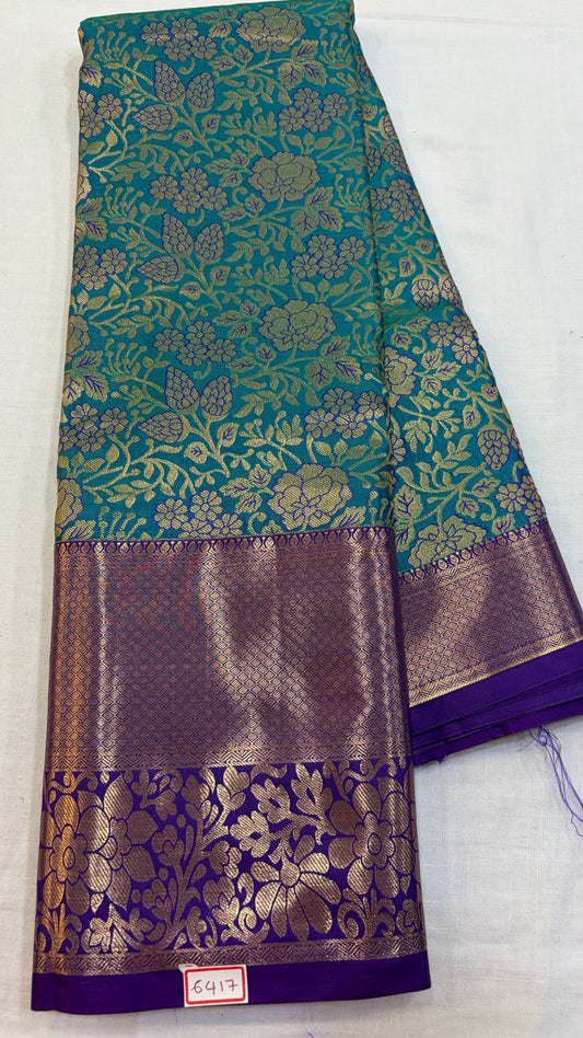 Semi Kanchi Pattu saree Blue with Dark blue