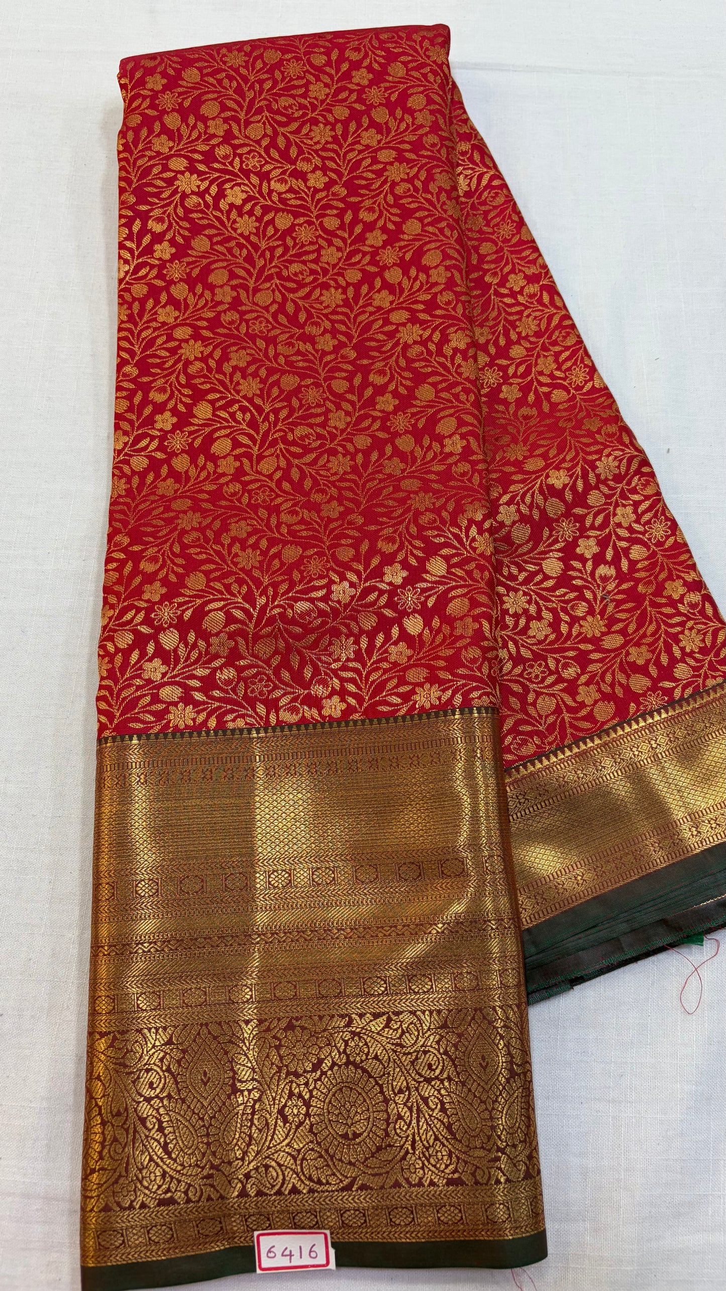 Semi Kanchi Pattu saree Red With Green