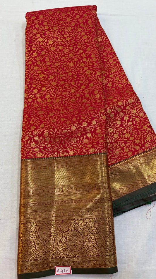 Semi Kanchi Pattu saree Red With Green