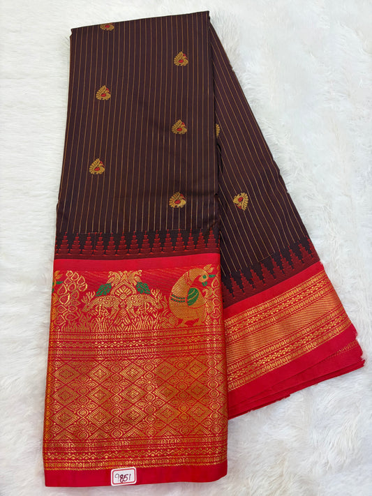 Semi Gadwal silk Vintage Checks with Meena Border Saree