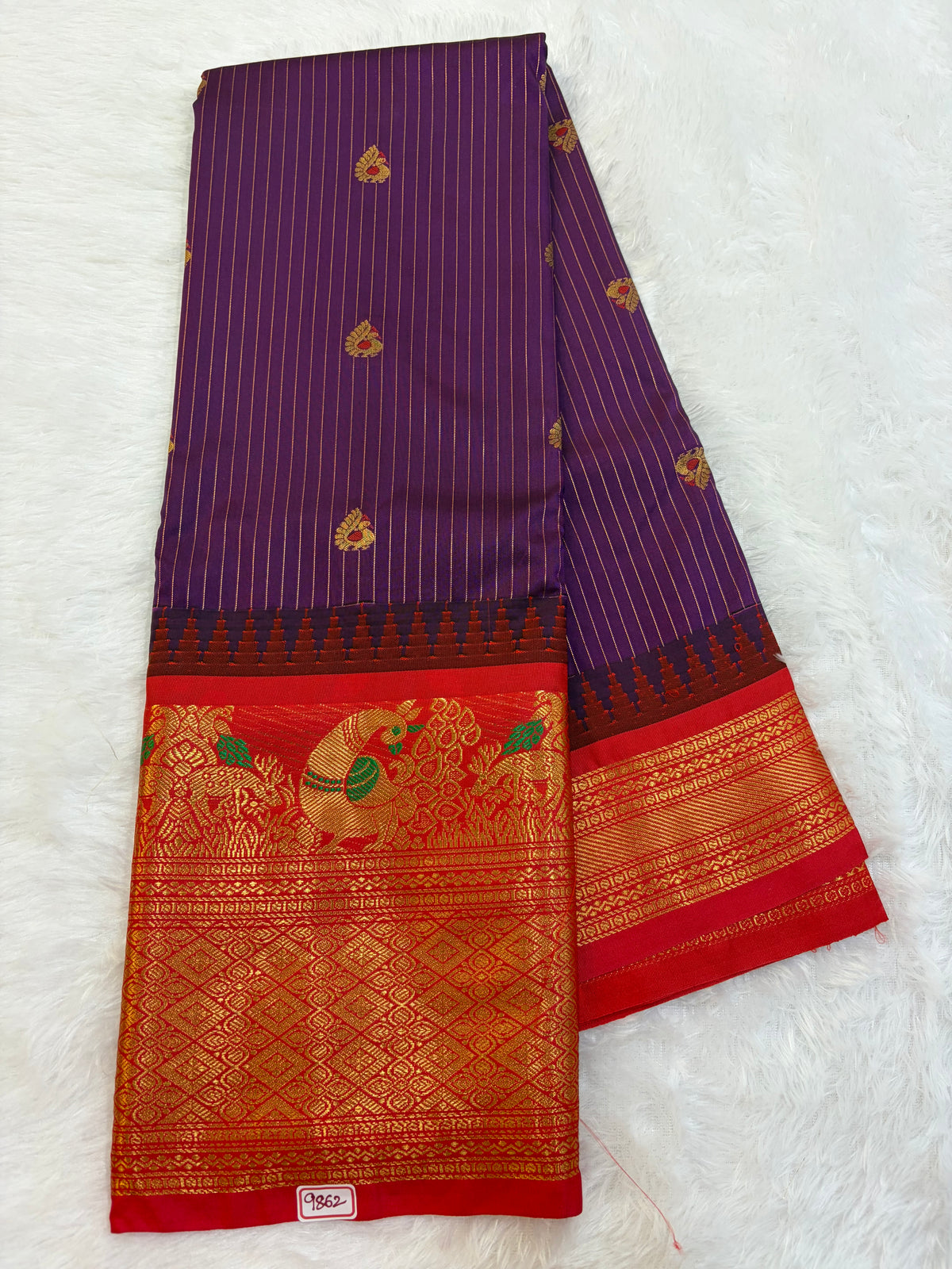 Semi Gadwal silk Vintage Checks with Meena Border Saree